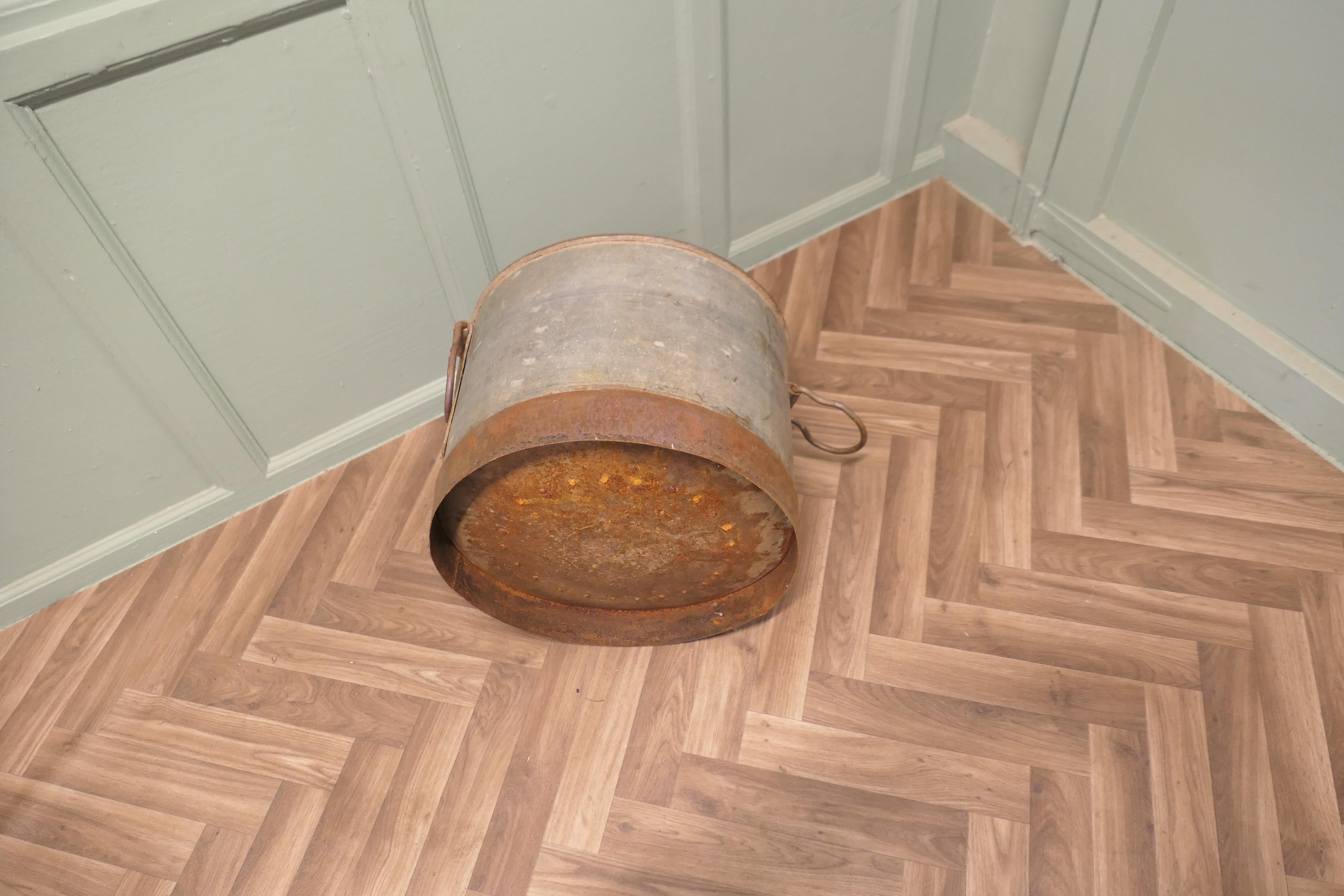 19th Century Large Galvanised Steel and Iron Cauldron Log Bin For Sale