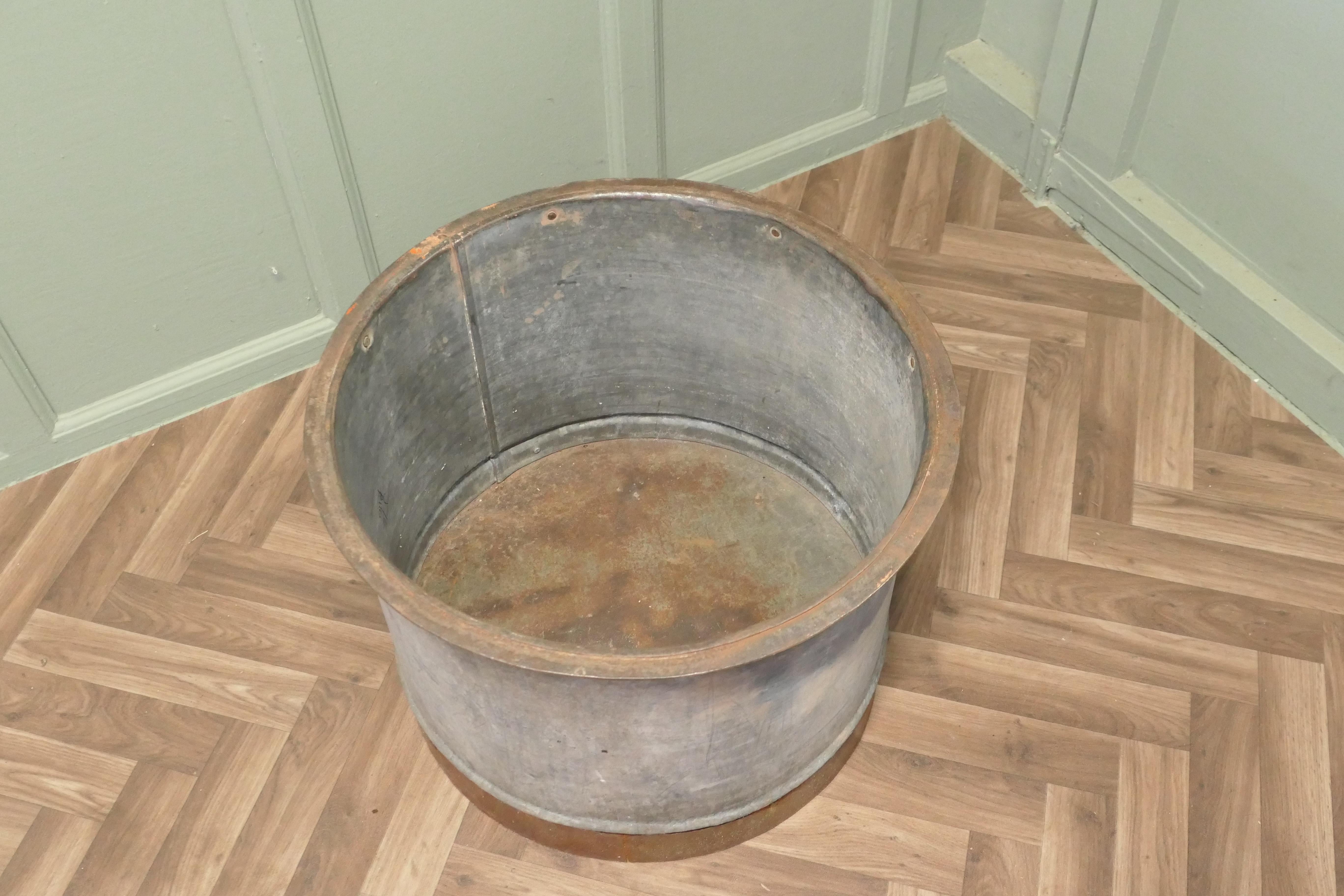 19th Century Large Galvanised Steel and Iron Cauldron Log Bin For Sale