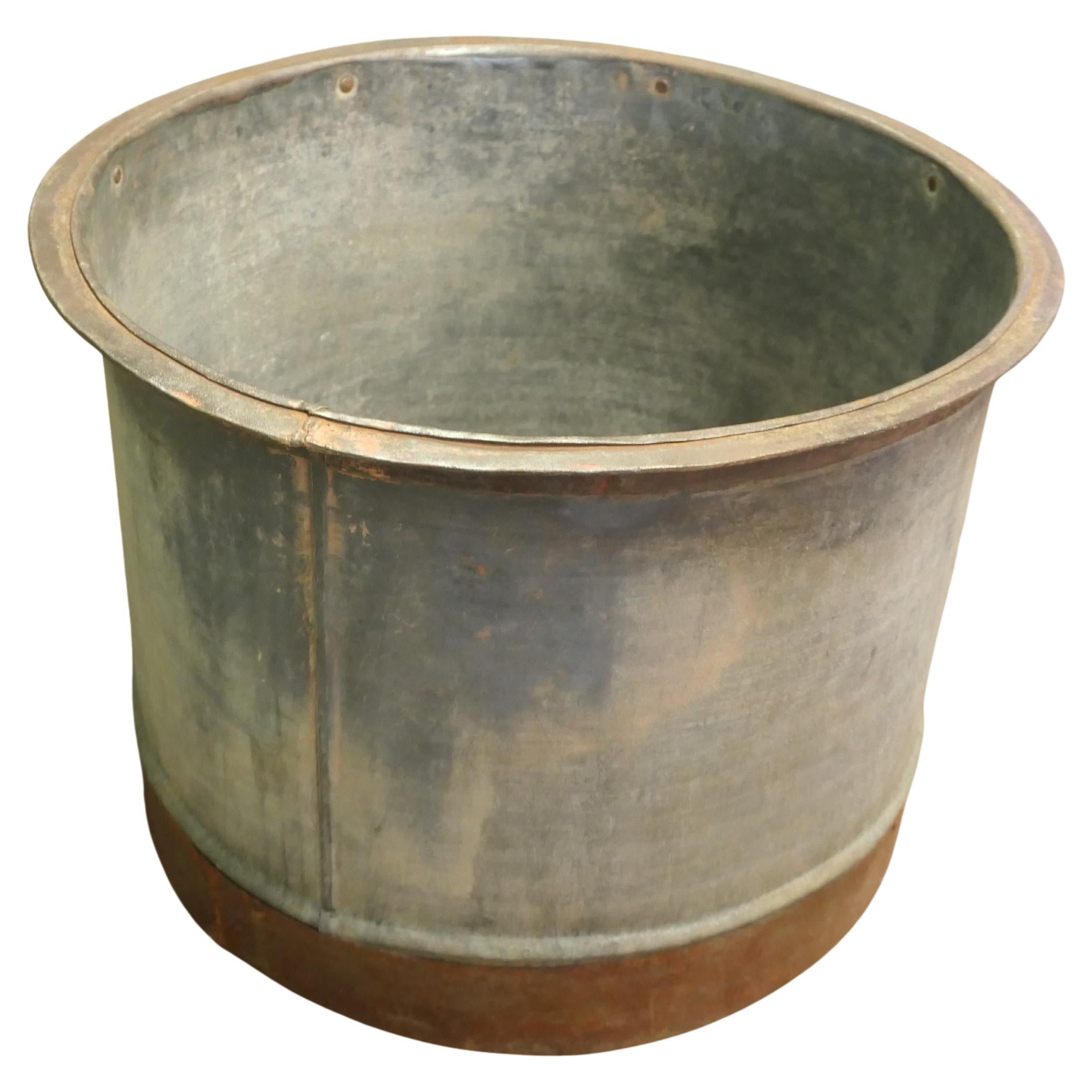 Large Galvanised Steel and Iron Cauldron Log Bin