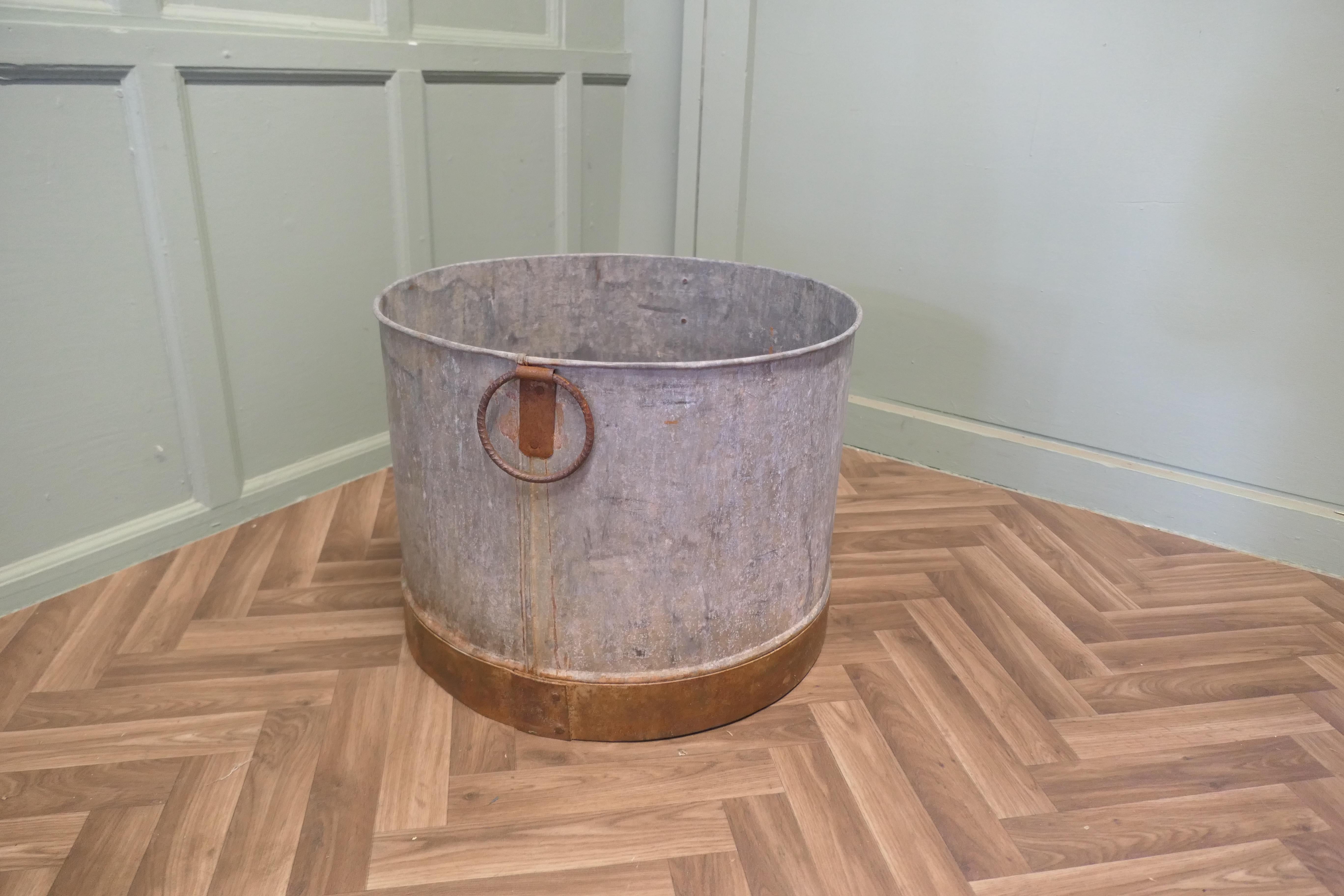 Industrial Large Galvanised Steel and Iron Cauldron Log Bin  This is a large galvanised pot For Sale