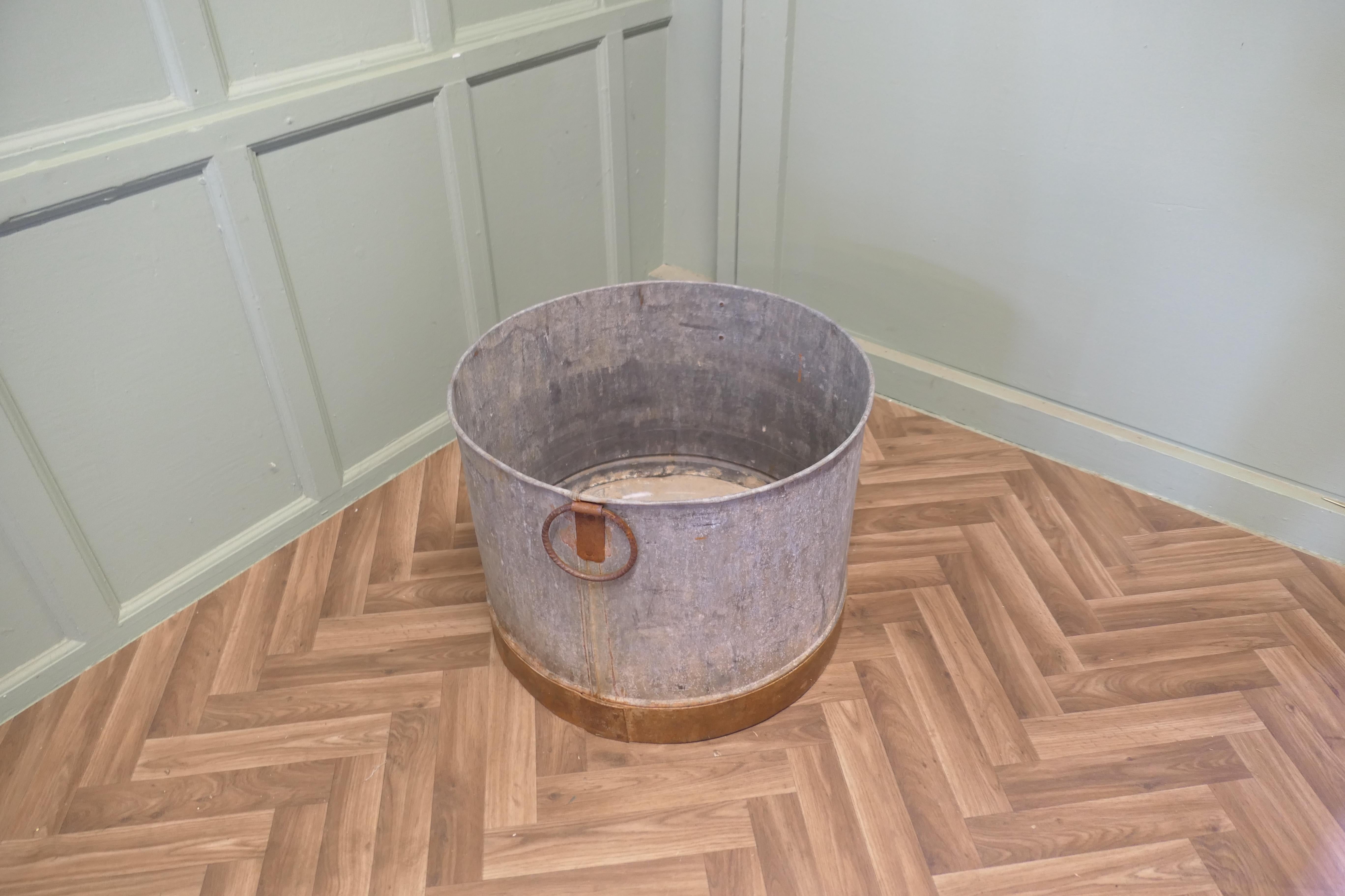 19th Century Large Galvanised Steel and Iron Cauldron Log Bin  This is a large galvanised pot For Sale