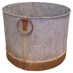 Large Galvanised Steel and Iron Cauldron Log Bin  This is a large galvanised pot