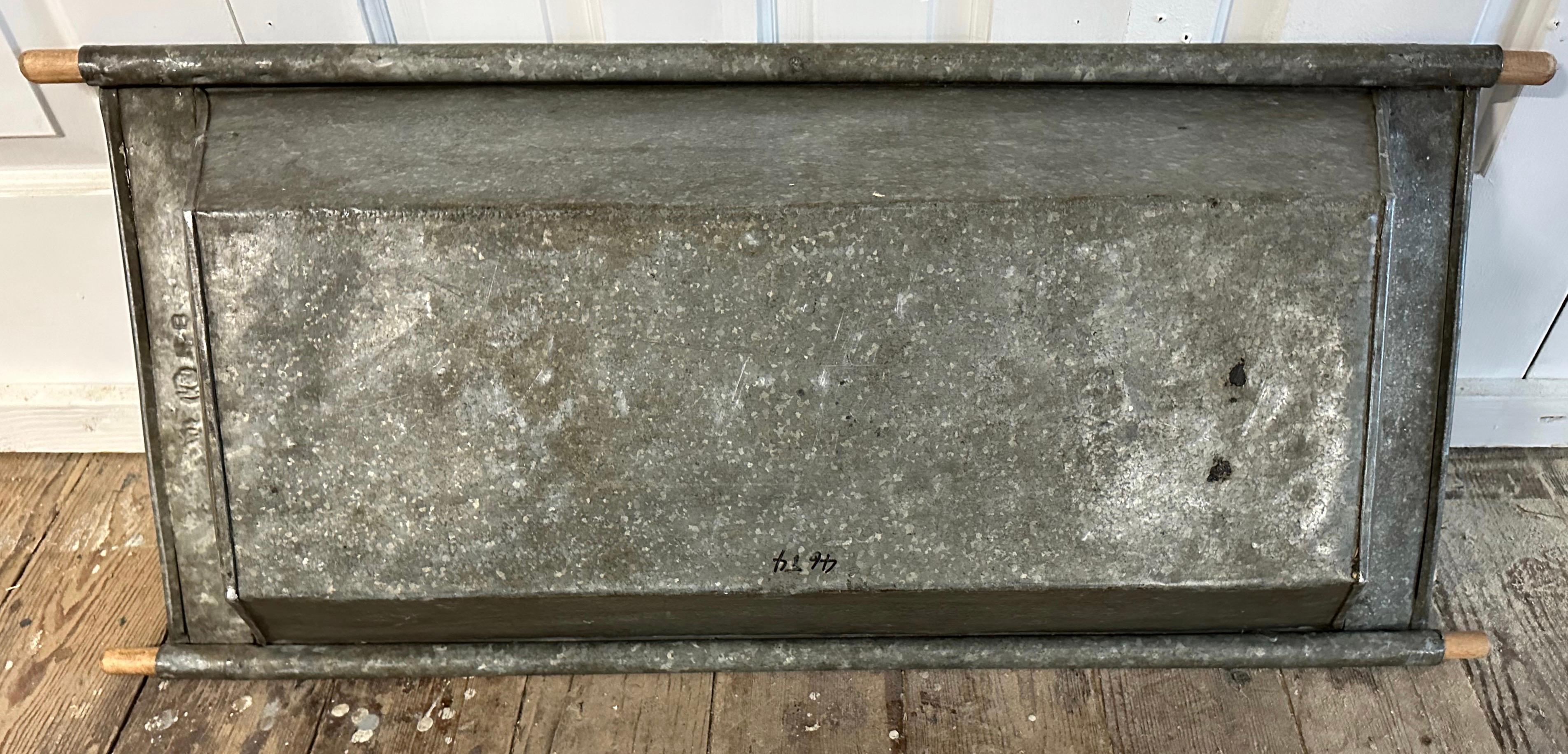 Country Large Galvanized Iron Troughs with Wood Handles, Sold Singly For Sale