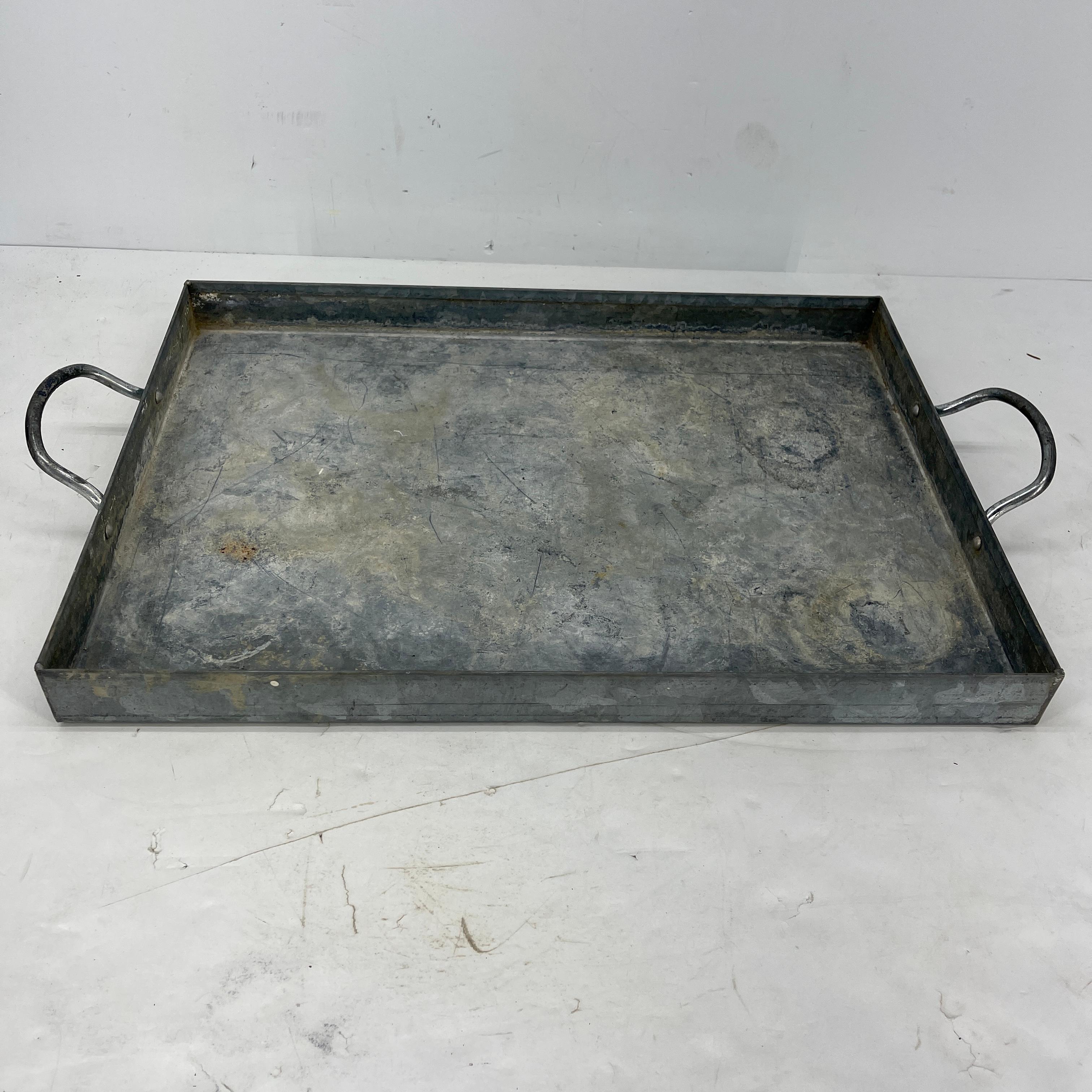 large galvanized metal tray