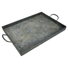 Large Galvanized Metal Serving Tray with Handles