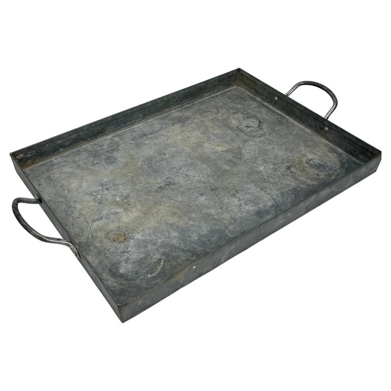 Large Galvanized Metal Serving Tray with Handles at 1stDibs