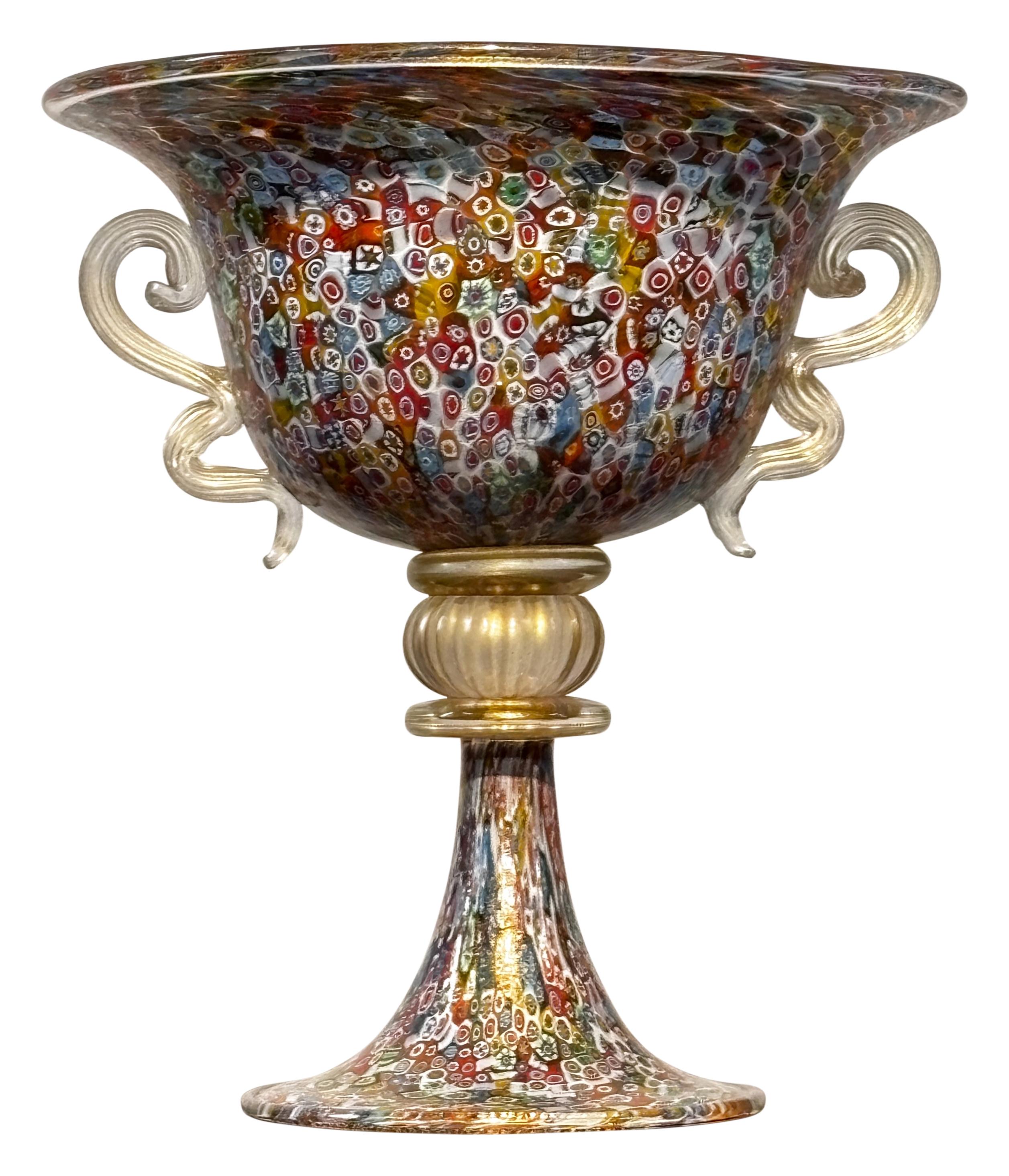 Mid-Century Modern Grand vase Urne en verre soufflé à la main Millefiori de Murano & Poggi en vente
