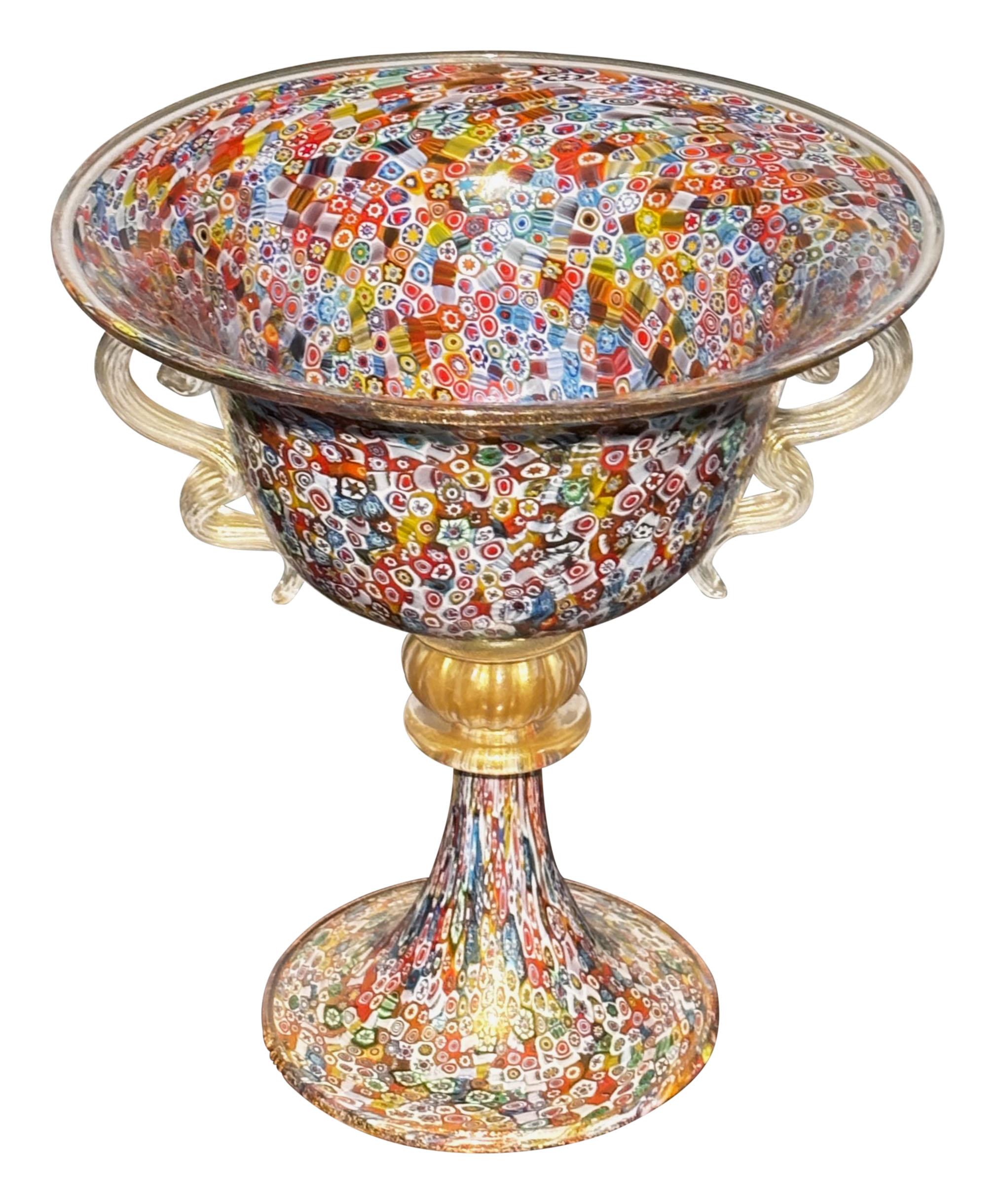 Fait main Grand vase Urne en verre soufflé à la main Millefiori de Murano & Poggi en vente
