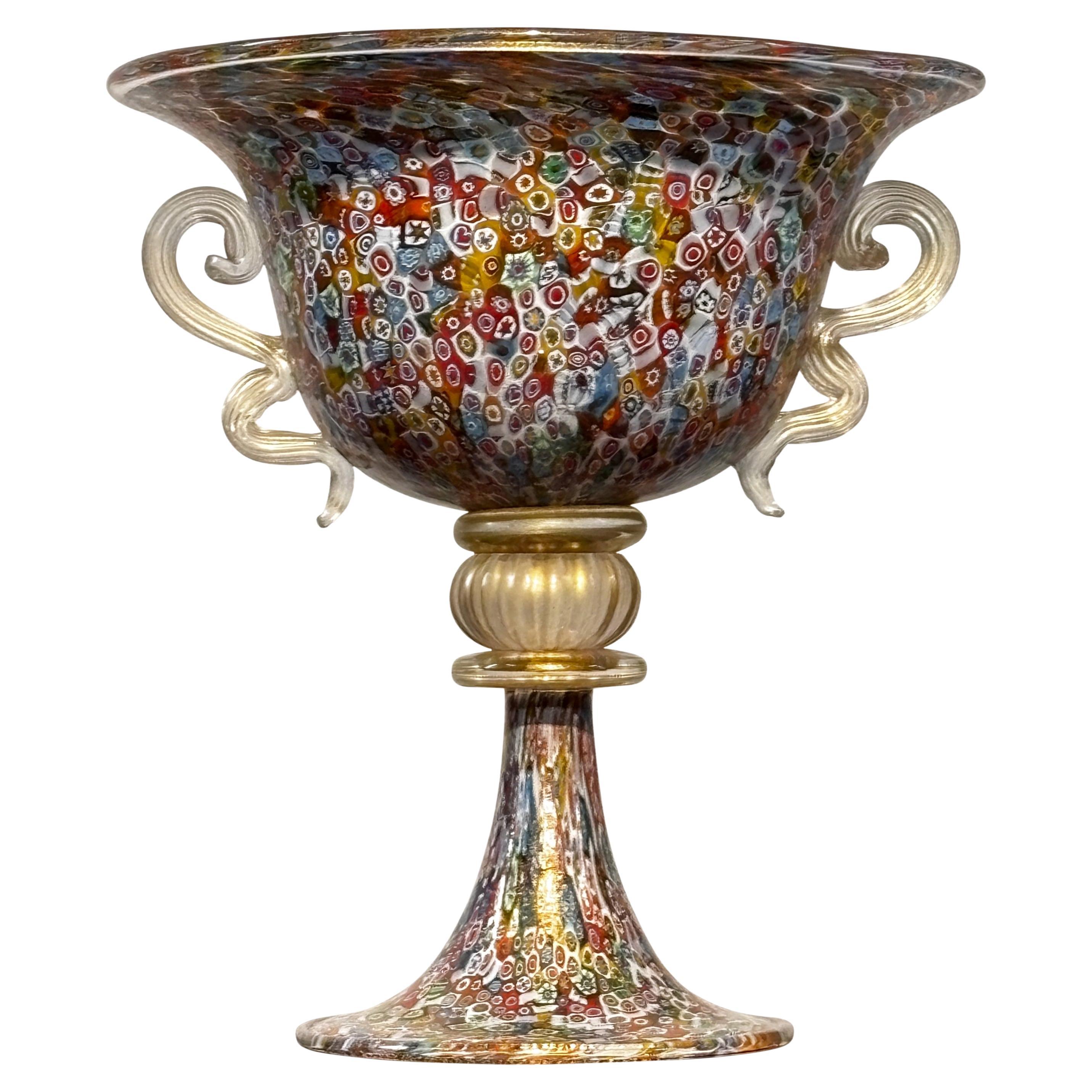 Grand vase Urne en verre soufflé à la main Millefiori de Murano & Poggi en vente