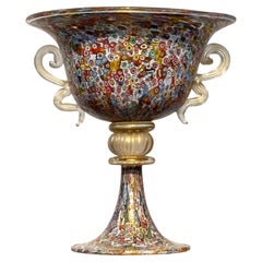 Large Gambaro & Poggi Murano Millefiori Hand-Blown Glass Urn Vase