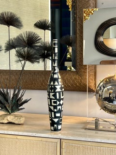 Large Gambone Ceramic Sculpture Vase Black White 1960s