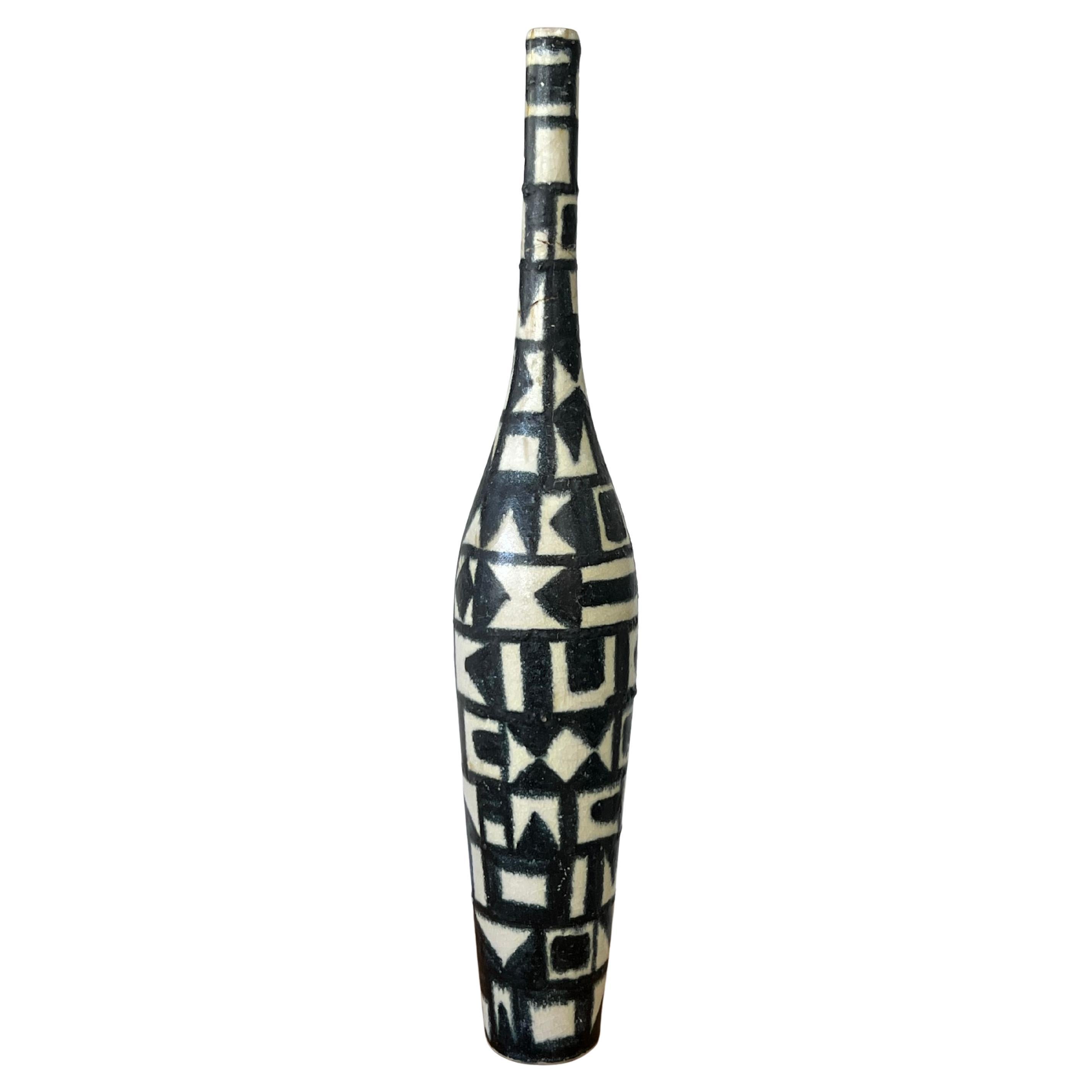 Gran Jarrón Escultura de Cerámica Gambone Negro Blanco Años 60
