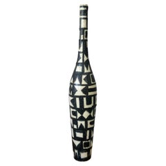 Large Gambone Ceramic Sculpture Vase Black White 1960s