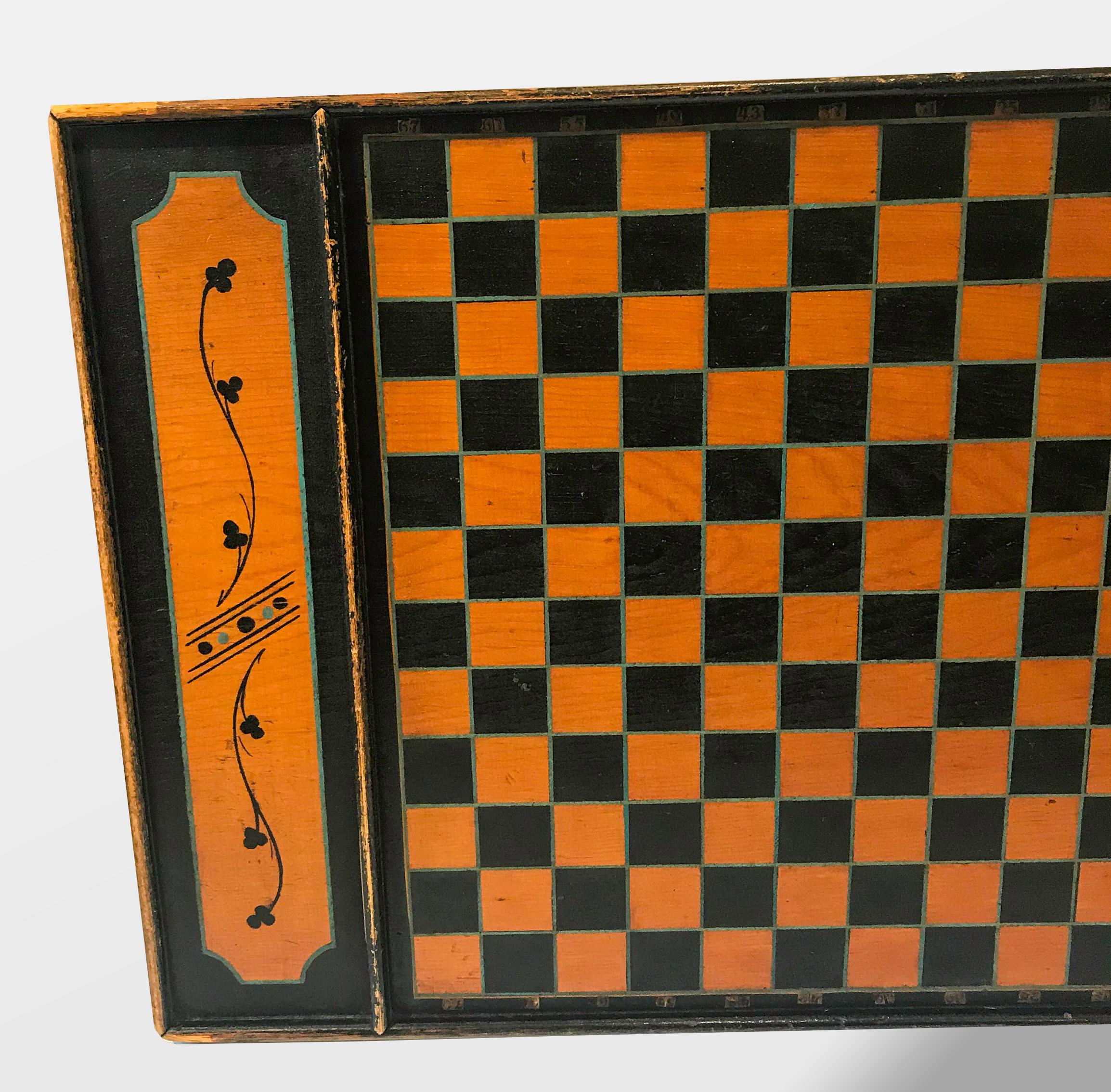 Folk Art Large Game Board, Checkers and Parcheesi