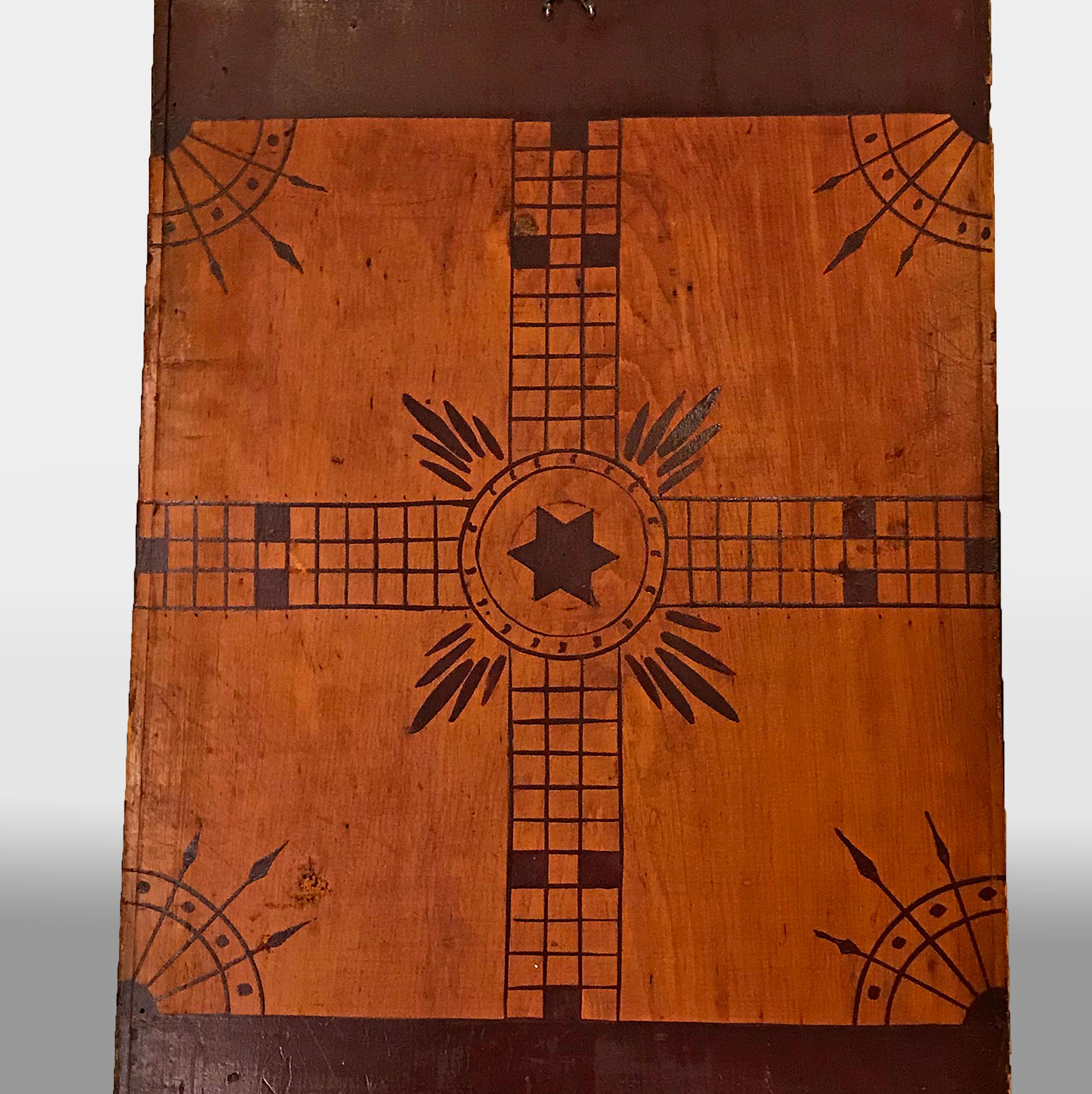 Hand-Painted Large Game Board, Checkers and Parcheesi