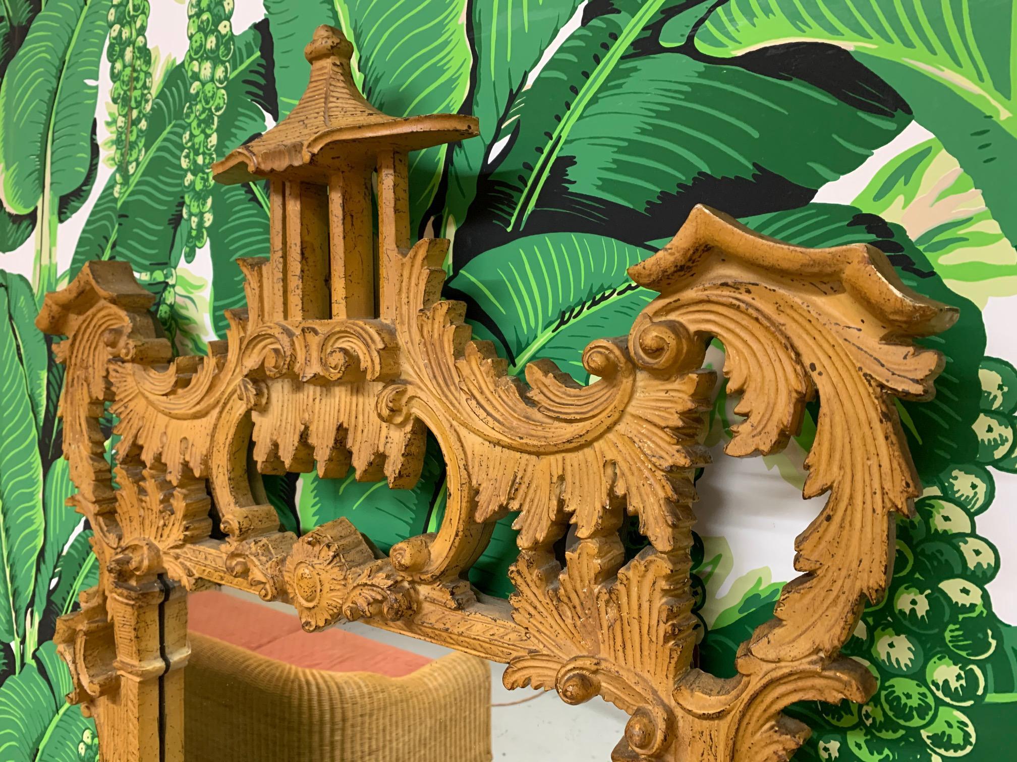 Large Gampel Stoll Carved Wood Pagoda Mirror In Good Condition For Sale In Jacksonville, FL