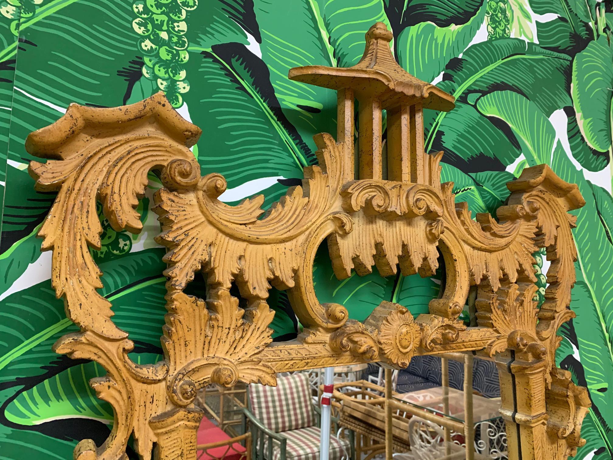 Late 20th Century Large Gampel Stoll Carved Wood Pagoda Mirror For Sale