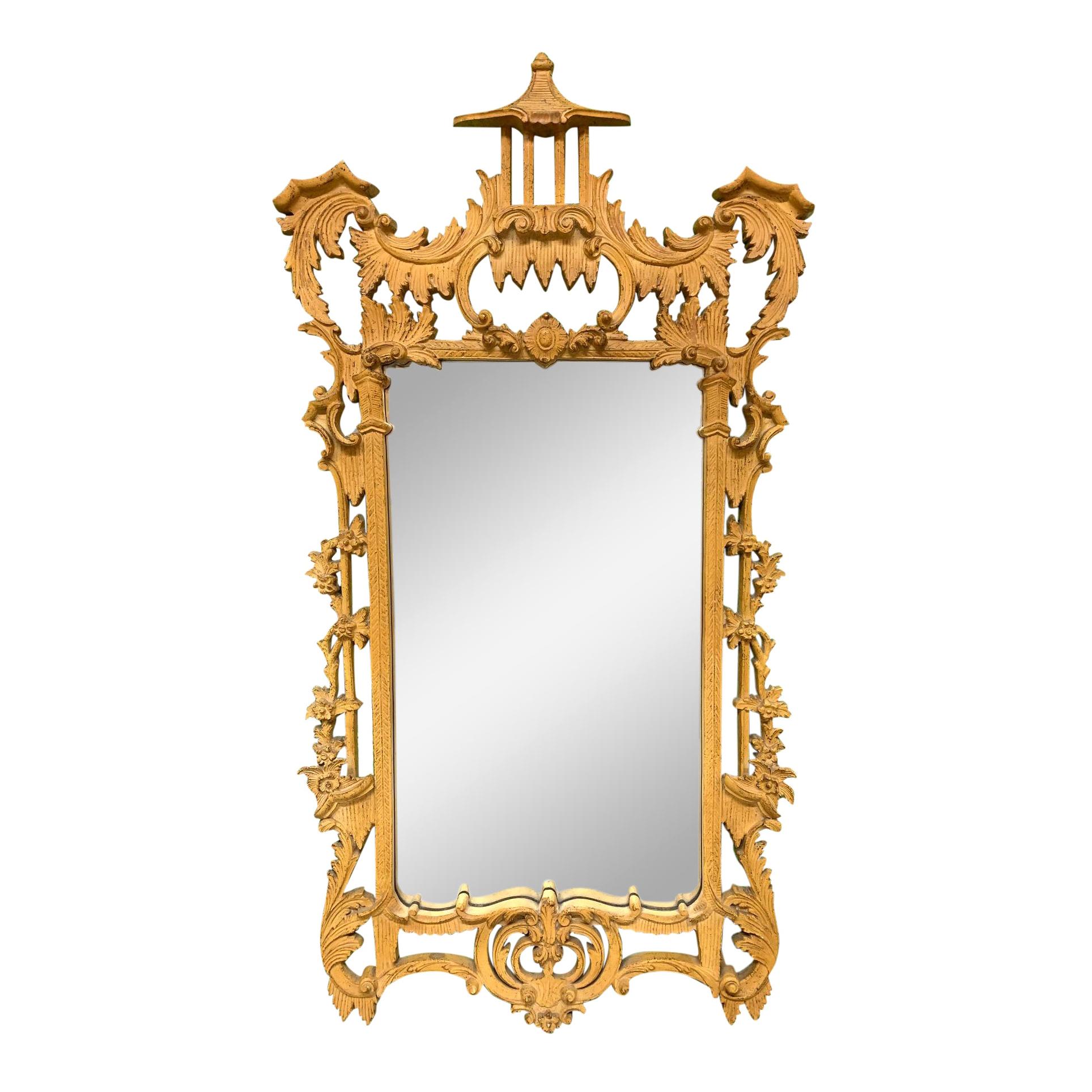 Large Gampel Stoll Carved Wood Pagoda Mirror For Sale