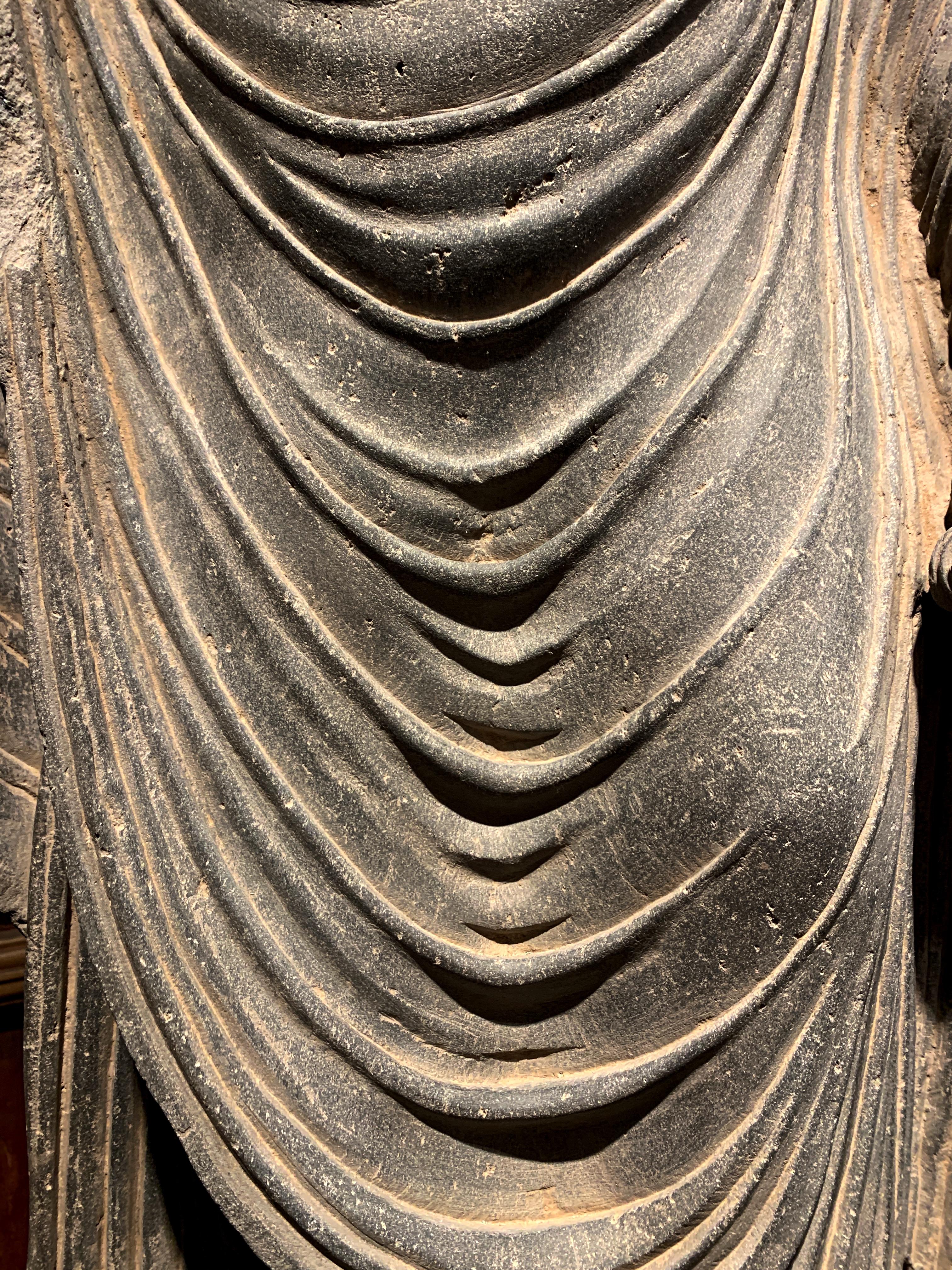 Large Gandharan Standing Buddha Torso, Carved Gray Schist, 2nd-3rd Century 2