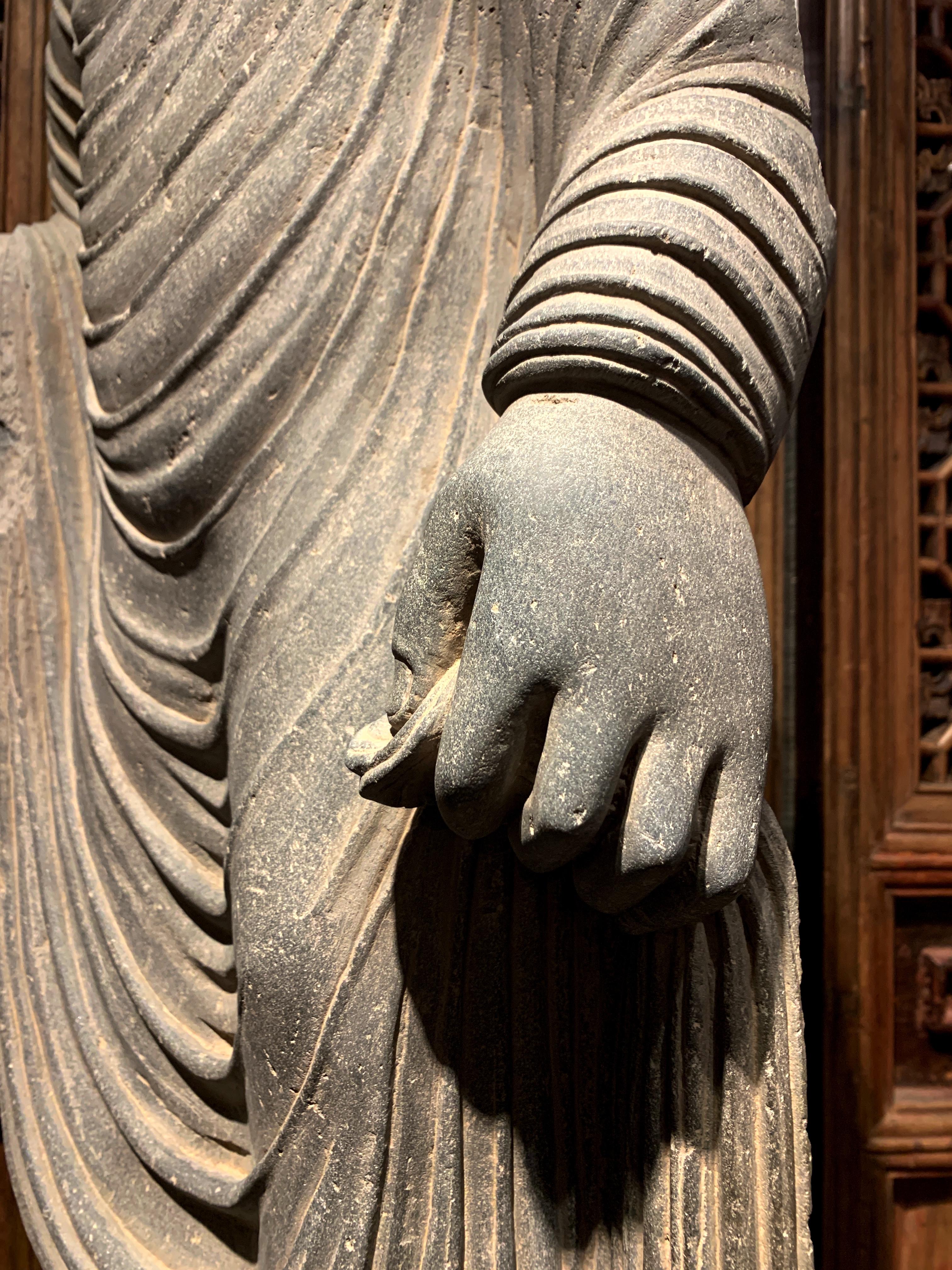 Large Gandharan Standing Buddha Torso, Carved Gray Schist, 2nd-3rd Century 3