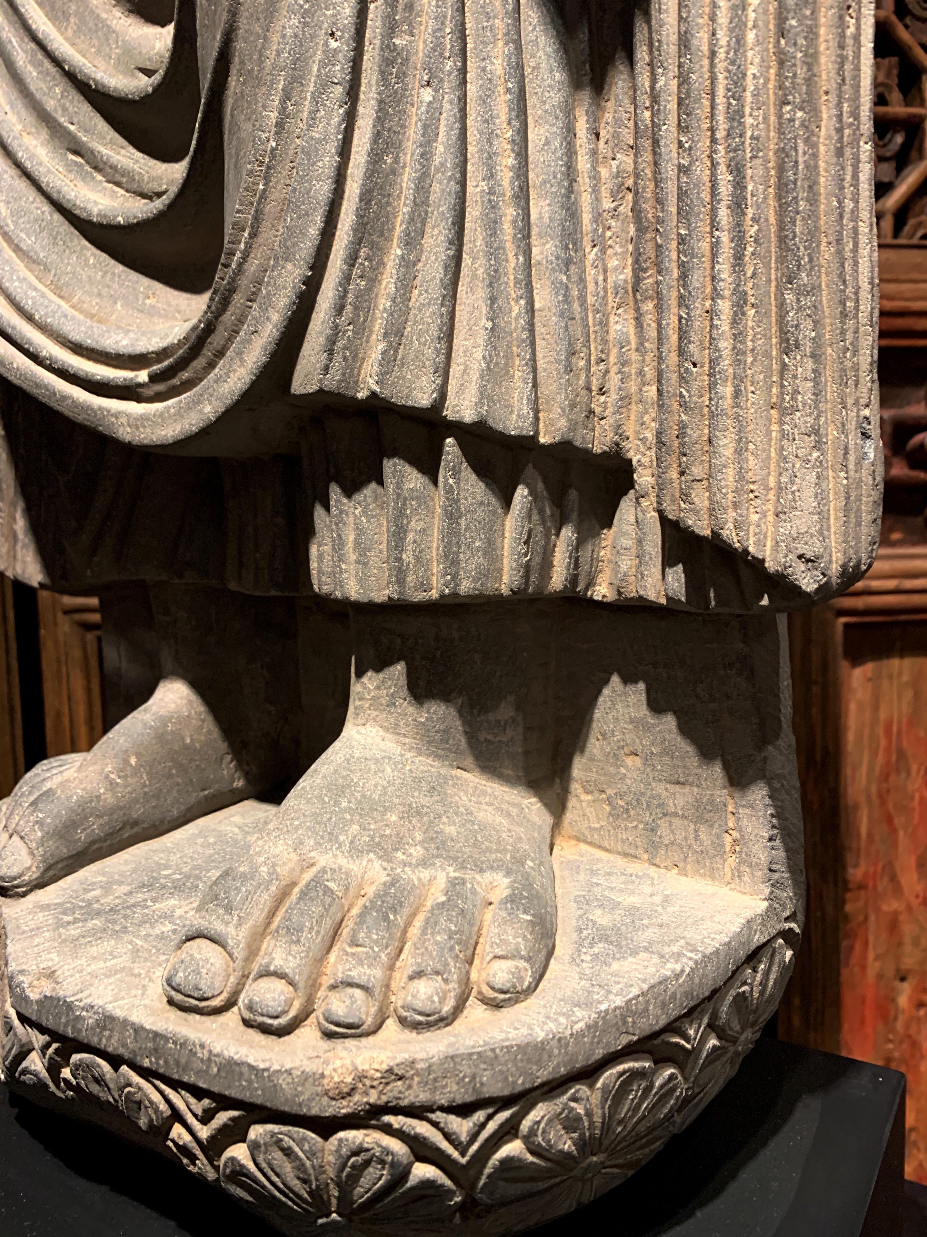 Large Gandharan Standing Buddha Torso, Carved Gray Schist, 2nd-3rd Century 7