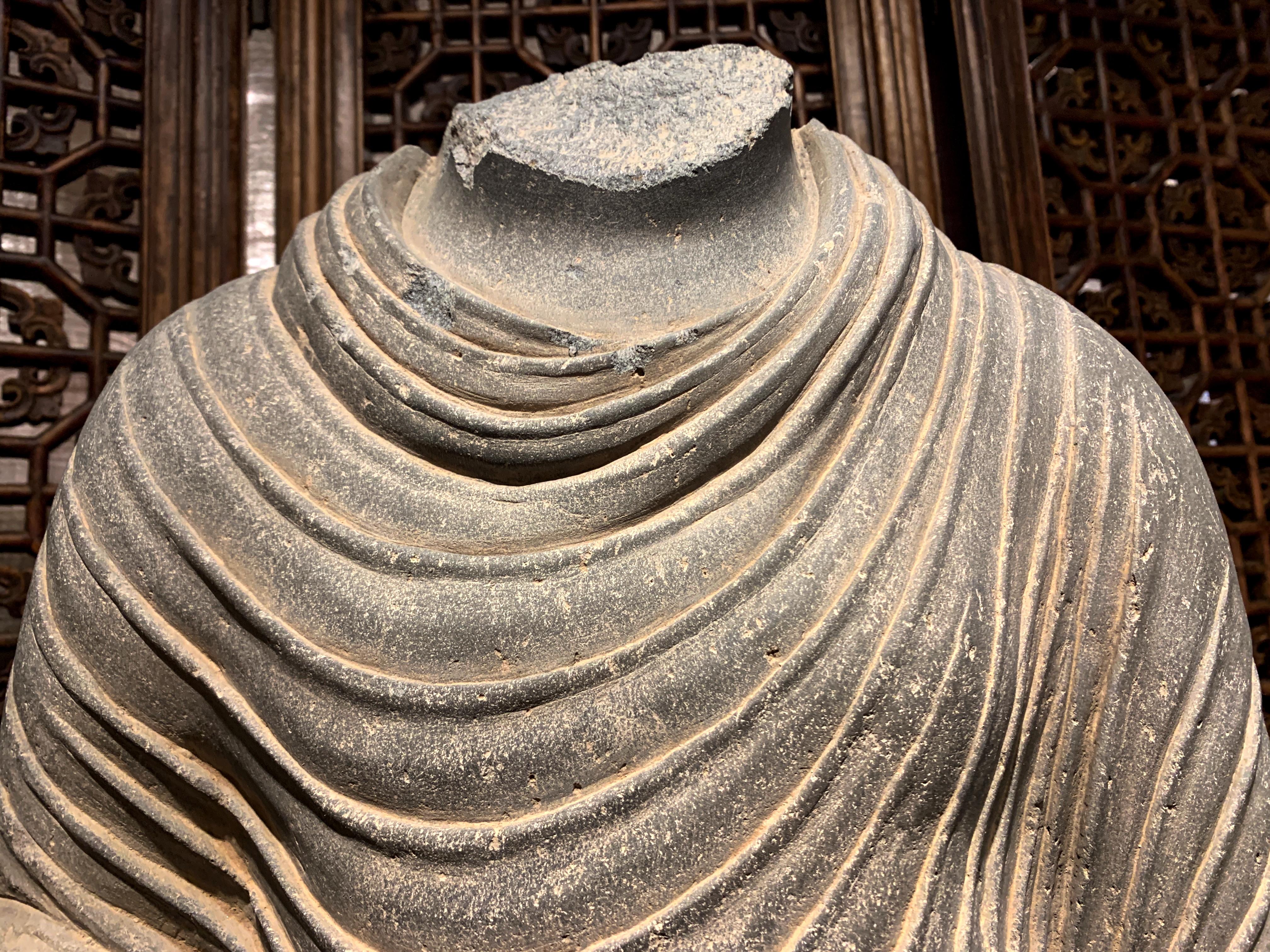 Pakistani Large Gandharan Standing Buddha Torso, Carved Gray Schist, 2nd-3rd Century