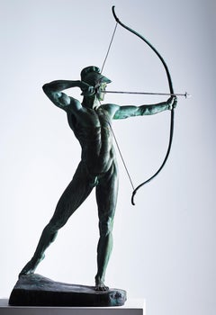 Grande statua di bronzo da giardino 'L'arciere' Ernst Moritz Geyger, Berlino, 1910 circa