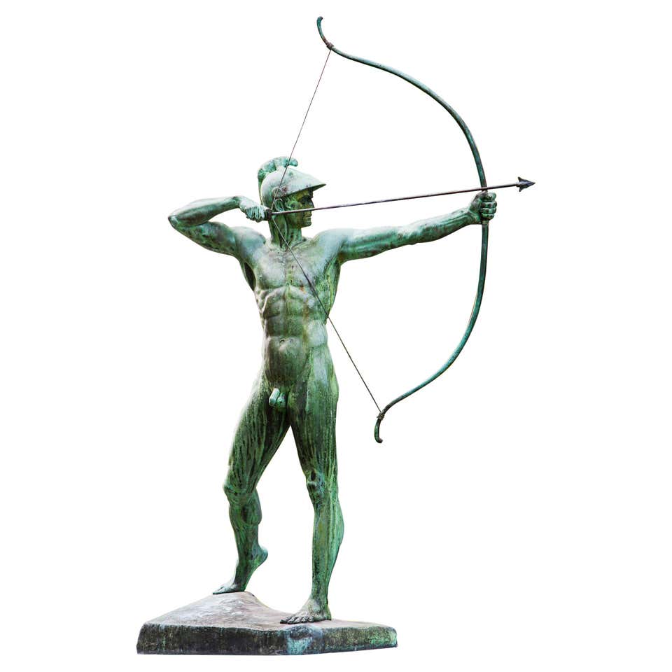 Statue Archer Rome Georges Gori Reclining Archer Bronze Sculpture Statue at 1stDibs