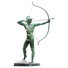 Grande statue de jardin en bronze « L'archer » d'Ernest Moritz Geyger, Berlin, vers 1910