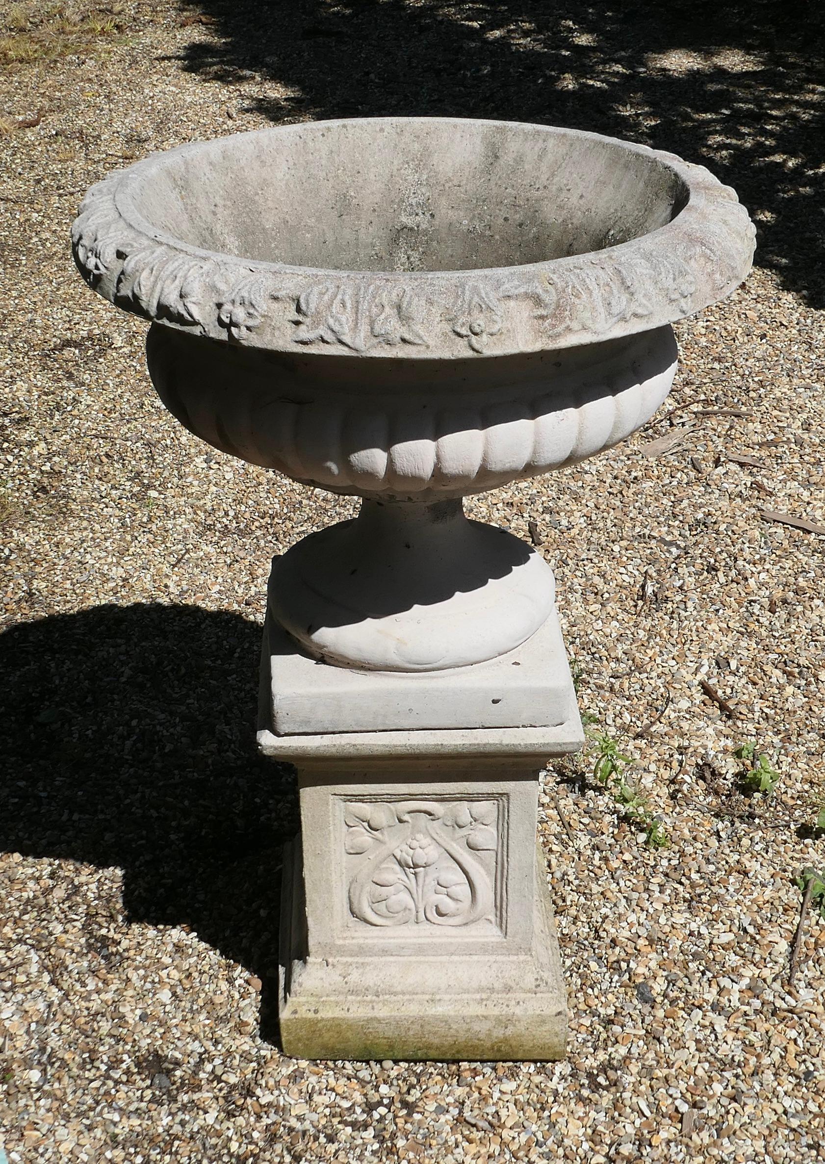 Adam Style Large Garden Urn or Planter on Plinth     For Sale