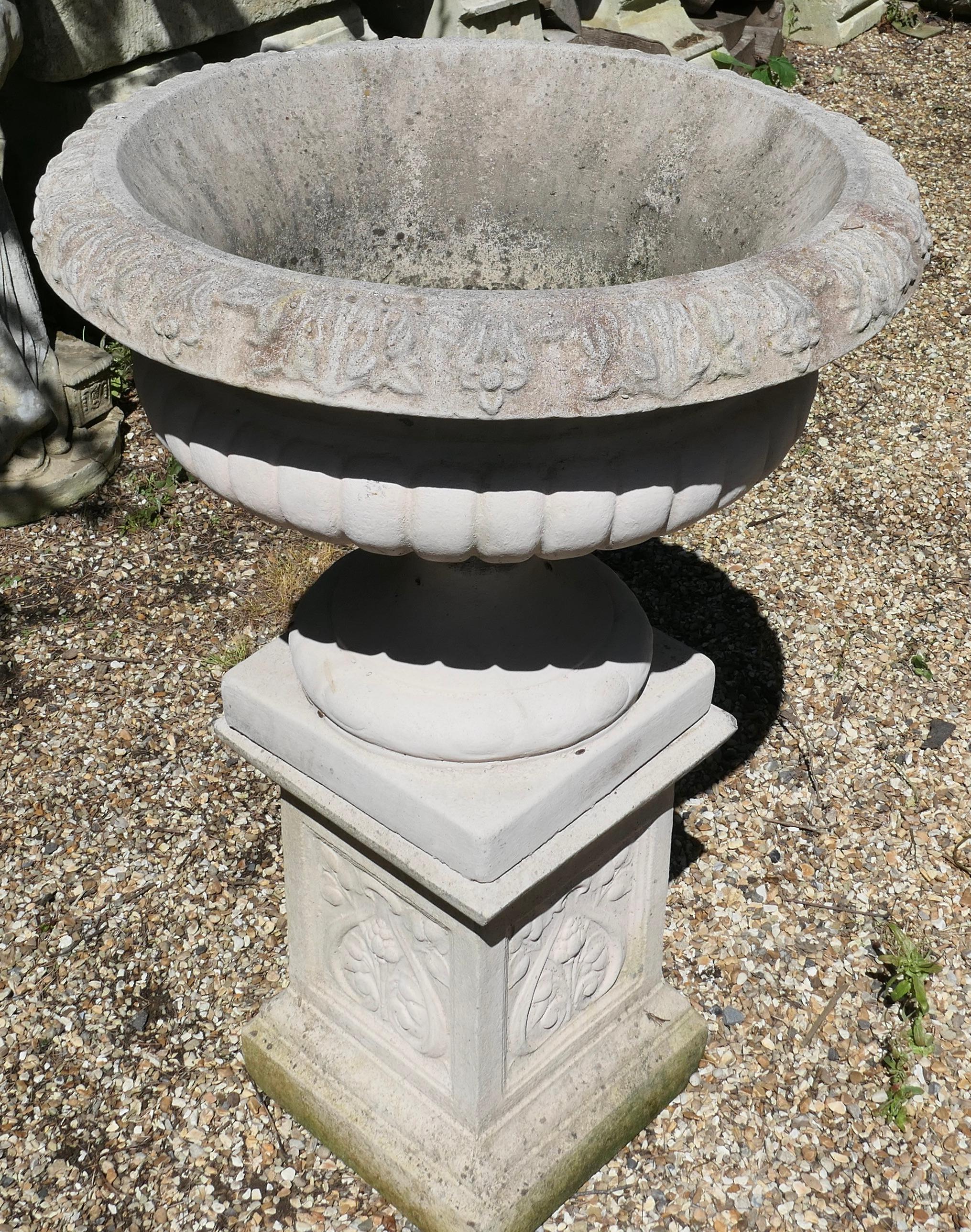 Concrete Large Garden Urn or Planter on Plinth     For Sale