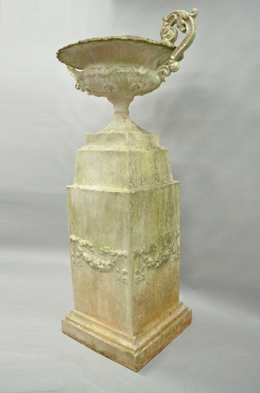 Large Garden Urn Water Fountain Fiberglass Classical Pedestal Faux Concrete 2