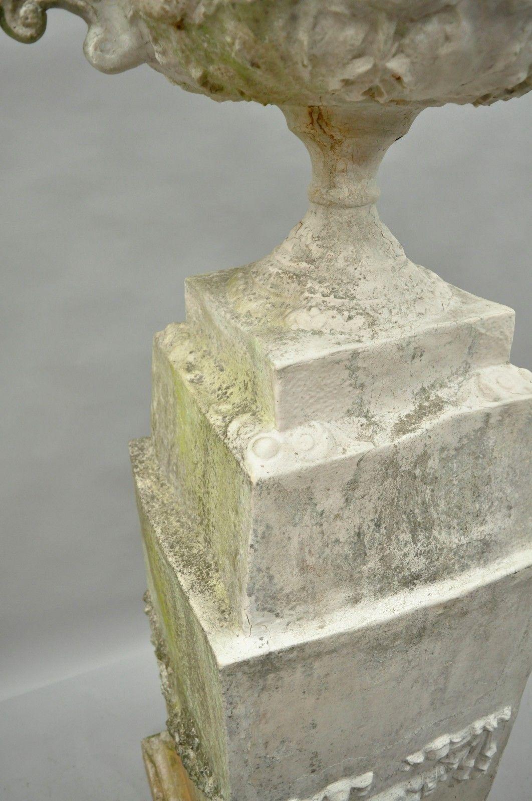 Large Garden Urn Water Fountain Fiberglass Classical Pedestal Faux Concrete 3