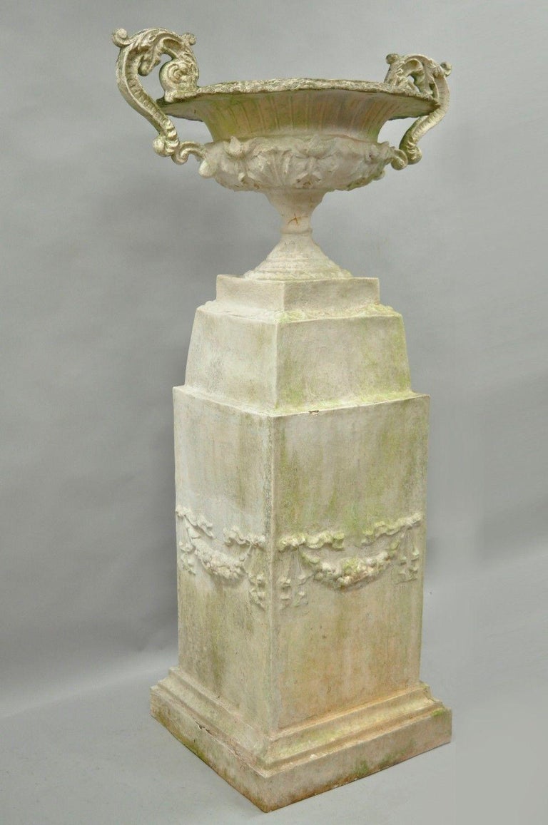 Large Garden Urn Water Fountain Fiberglass Classical Pedestal Faux