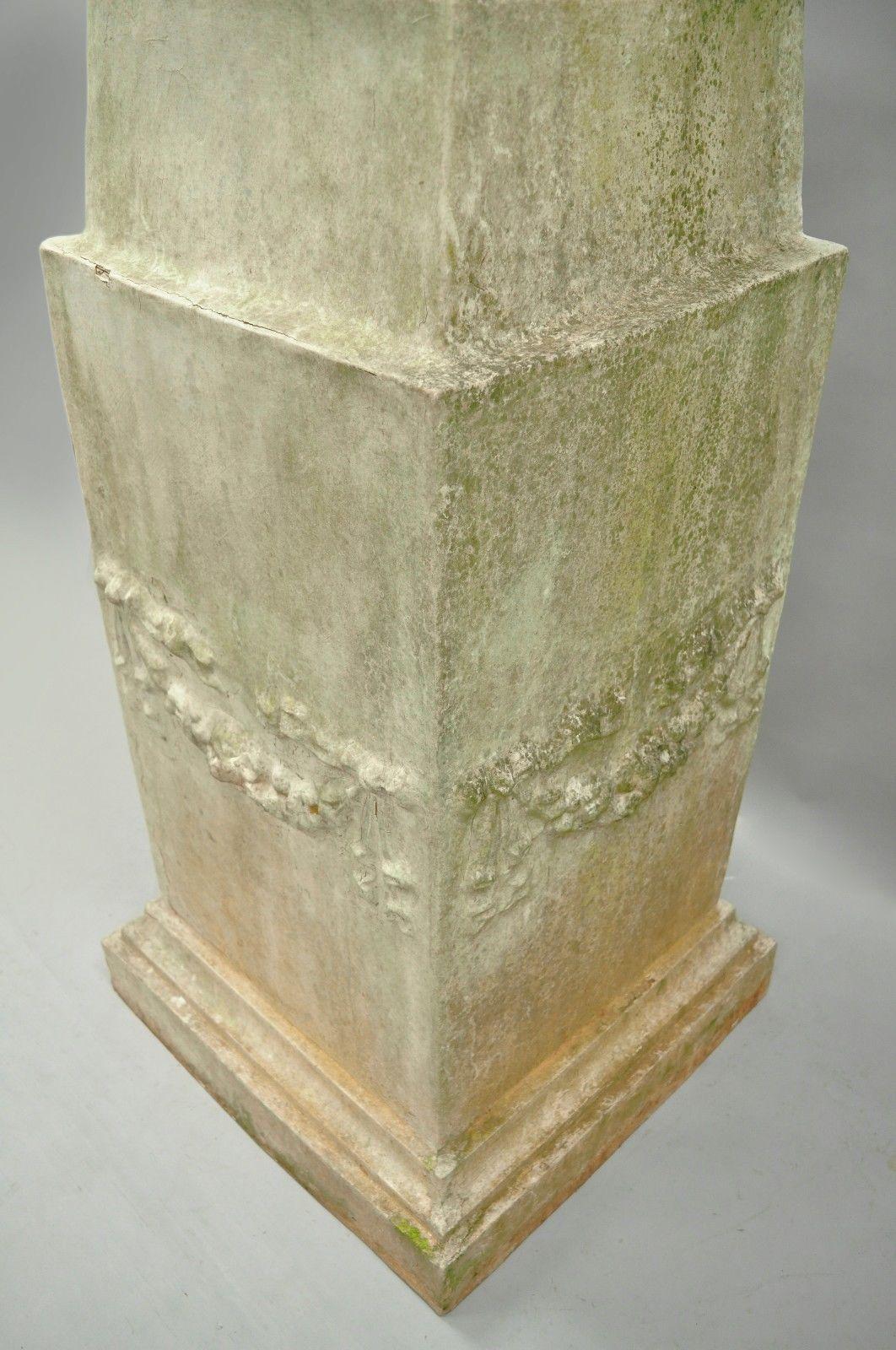 Large Garden Urn Water Fountain Fiberglass Classical Pedestal Faux Concrete In Good Condition In Philadelphia, PA