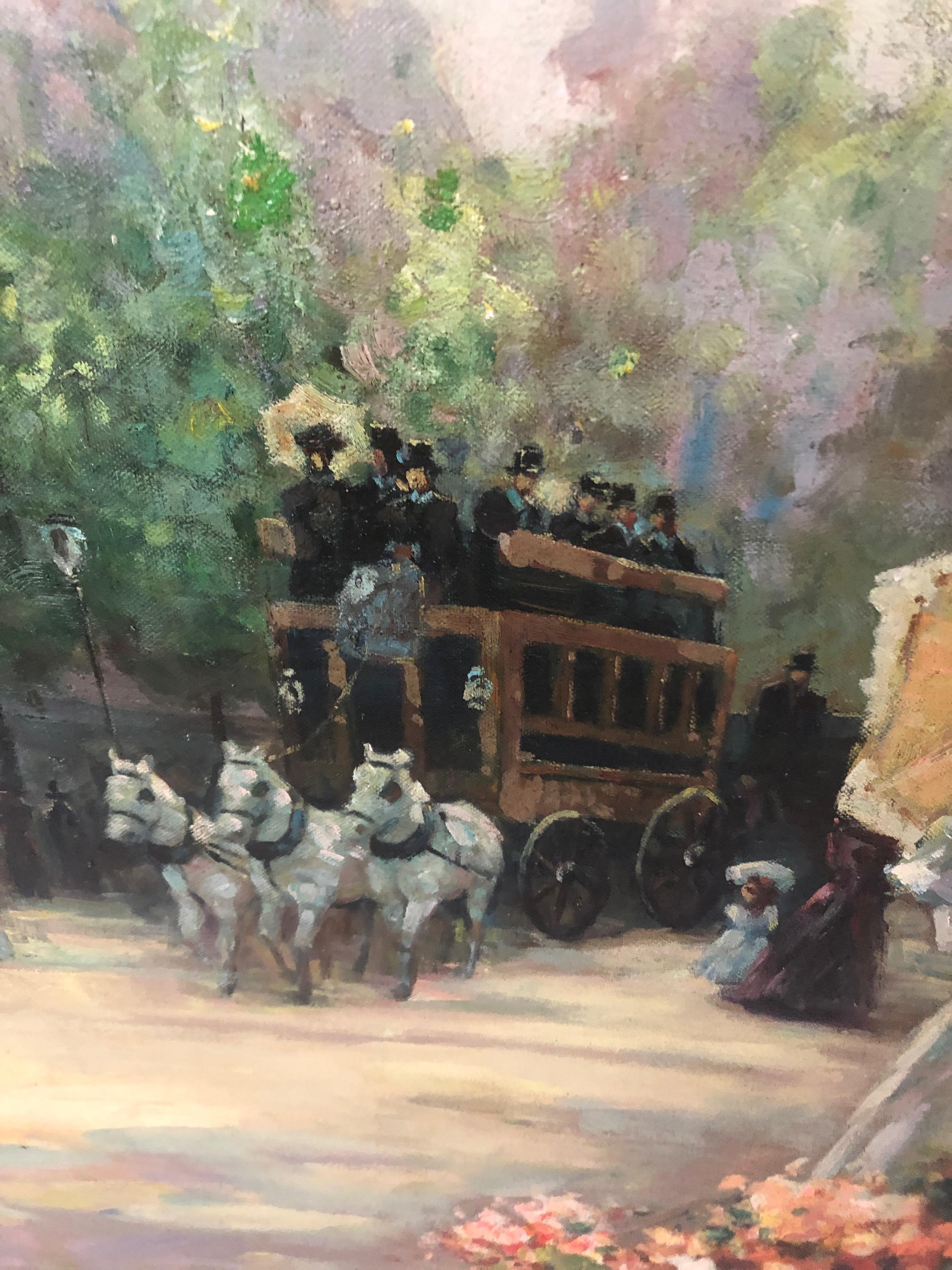 Large Gargantuan Delightful Original Painting of French Street Scene 4