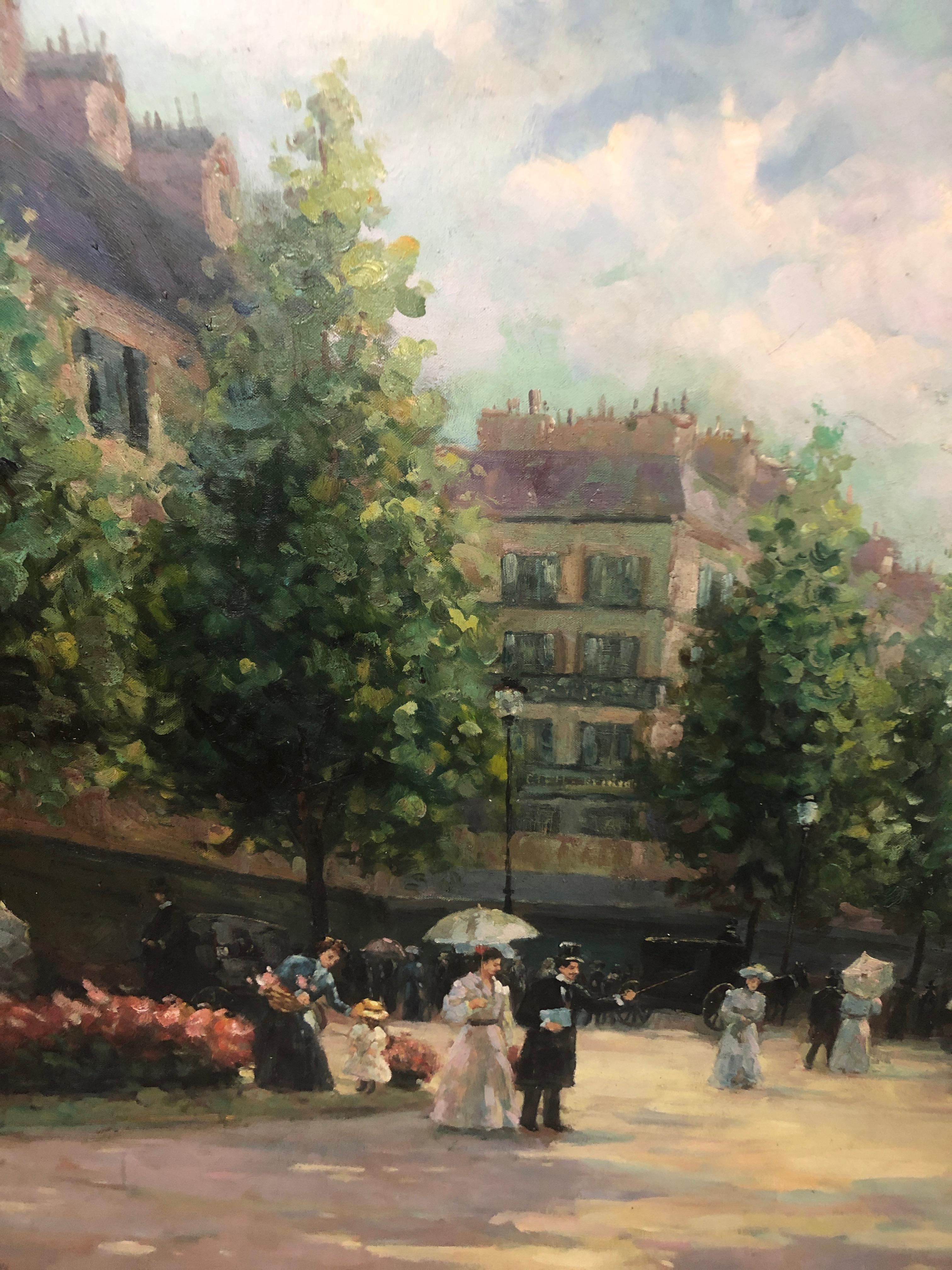 Canvas Large Gargantuan Delightful Original Painting of French Street Scene