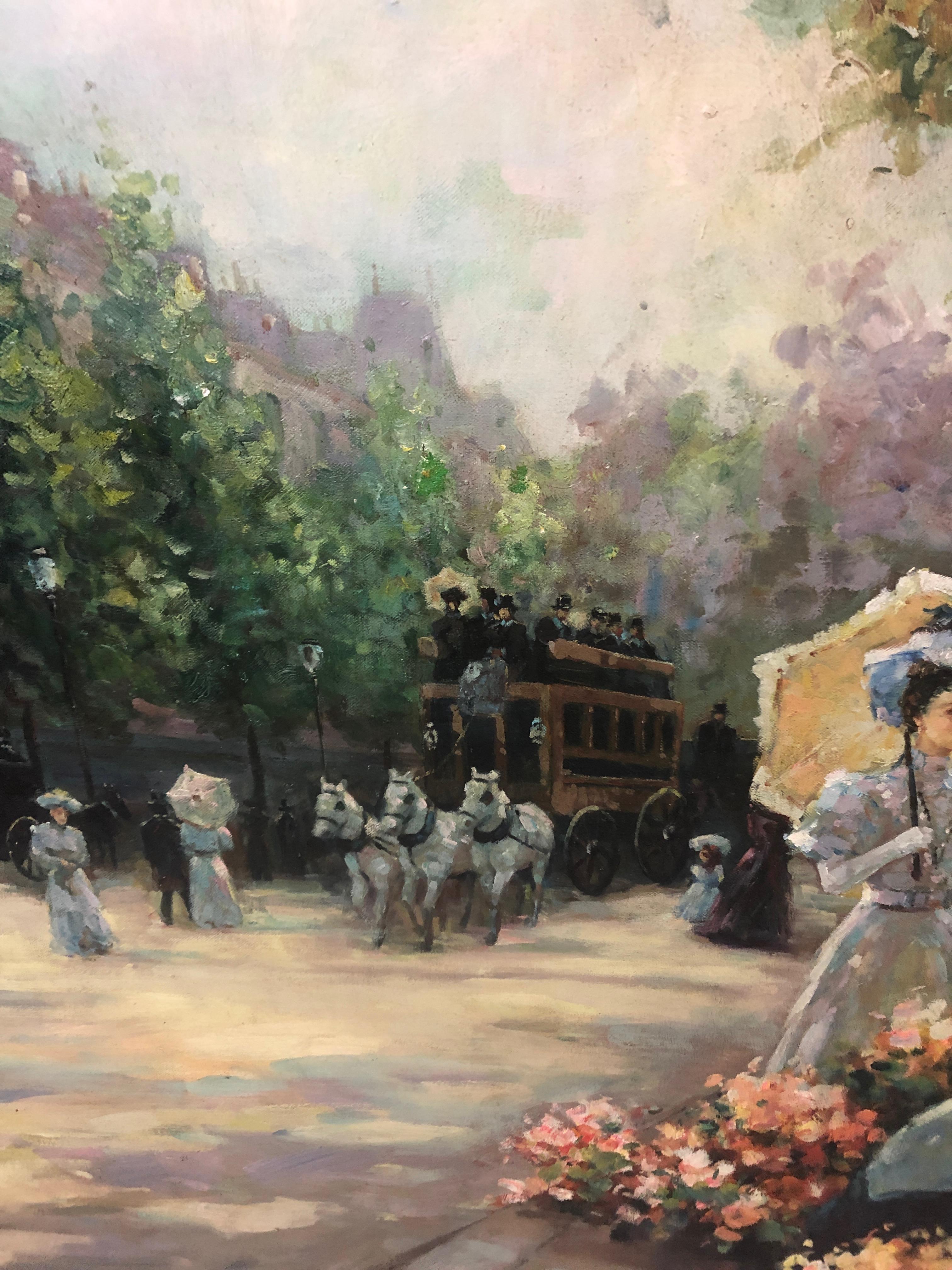 Large Gargantuan Delightful Original Painting of French Street Scene 1