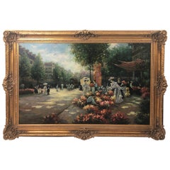 Large Gargantuan Delightful Original Painting of French Street Scene