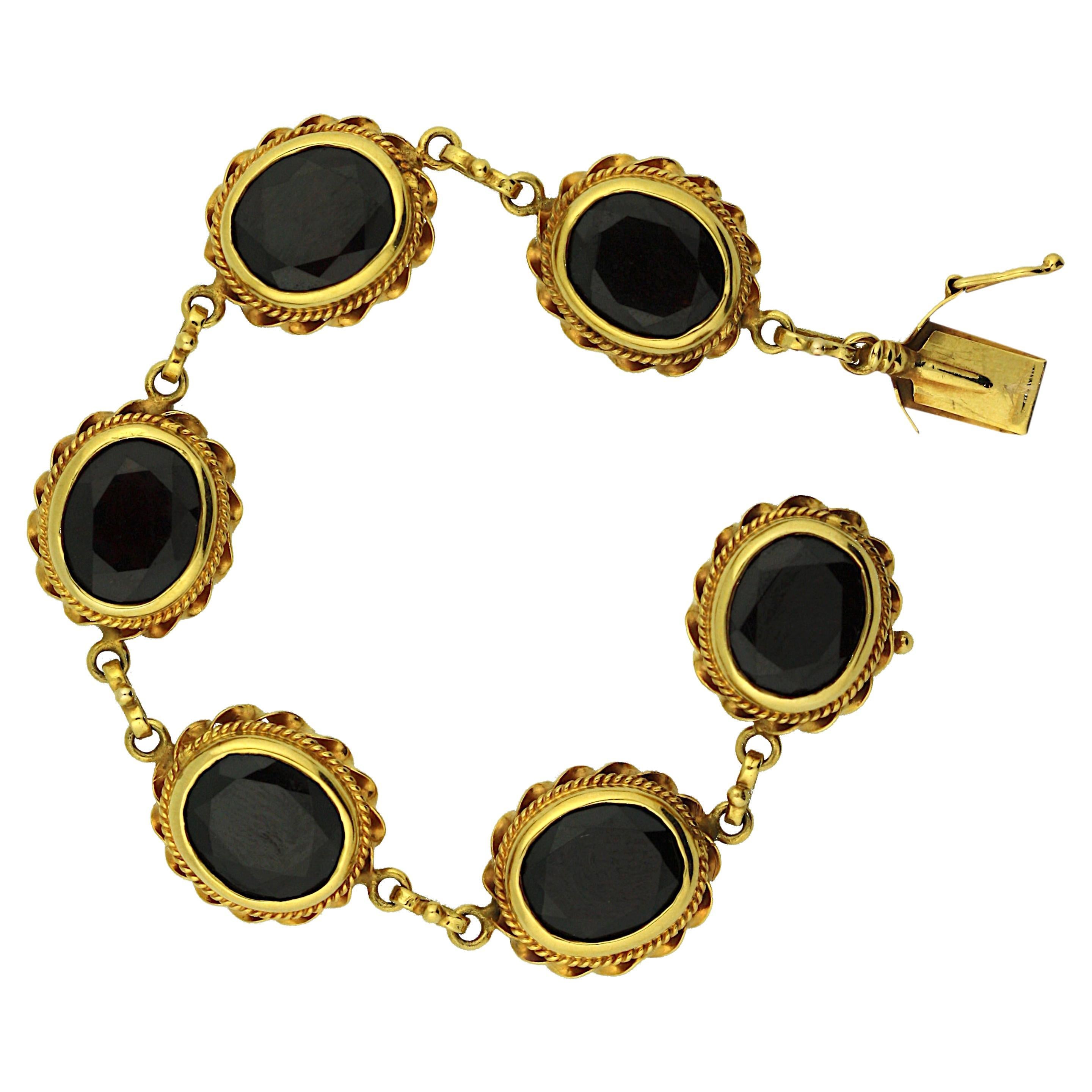 Oval Cut Large Garnet 14K Gold Bracelet  For Sale