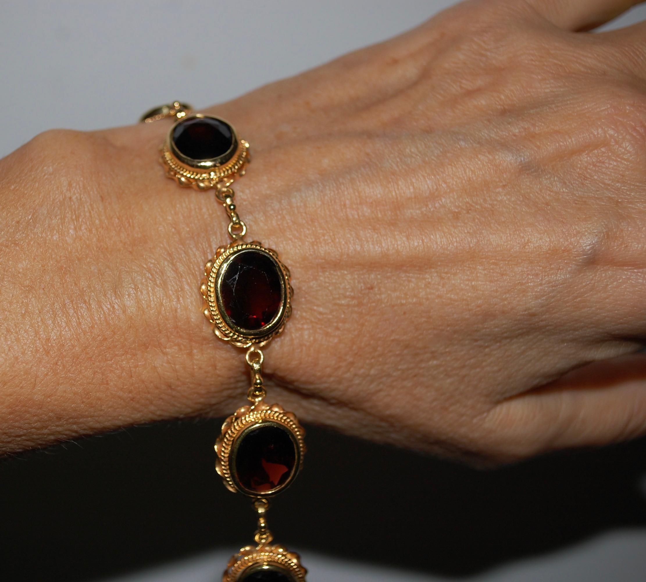 Oval Cut Large Garnet and 14K Gold Bracelet 