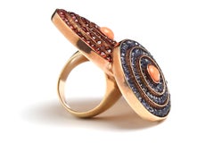 Granate Tanzanita Cromo Diópsido Anillo Cóctel Espiral Dorado