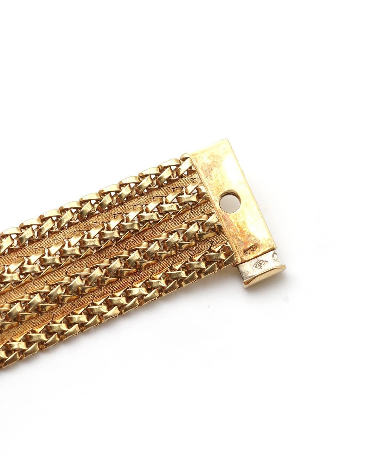 Bracciale a fascia grande Gay Frères, maglia flessibile francese vintage a 18k intrecciata In condizioni discrete in vendita a PARIS, FR