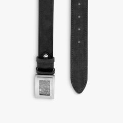 Large Gear Buckle Belt in Black Leather & Brushed Titanium Clasp, Size S