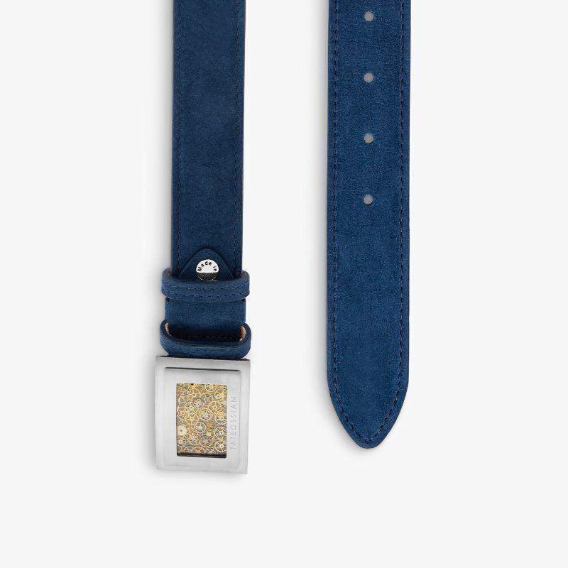 Large Gear Buckle Belt in Navy Leather & Brushed Titanium Clasp, Size L

Our unique collection of belt buckles has been designed with every gentleman in mind. For the more adventurous gentleman, this unique titanium buckle features an inlay of gears