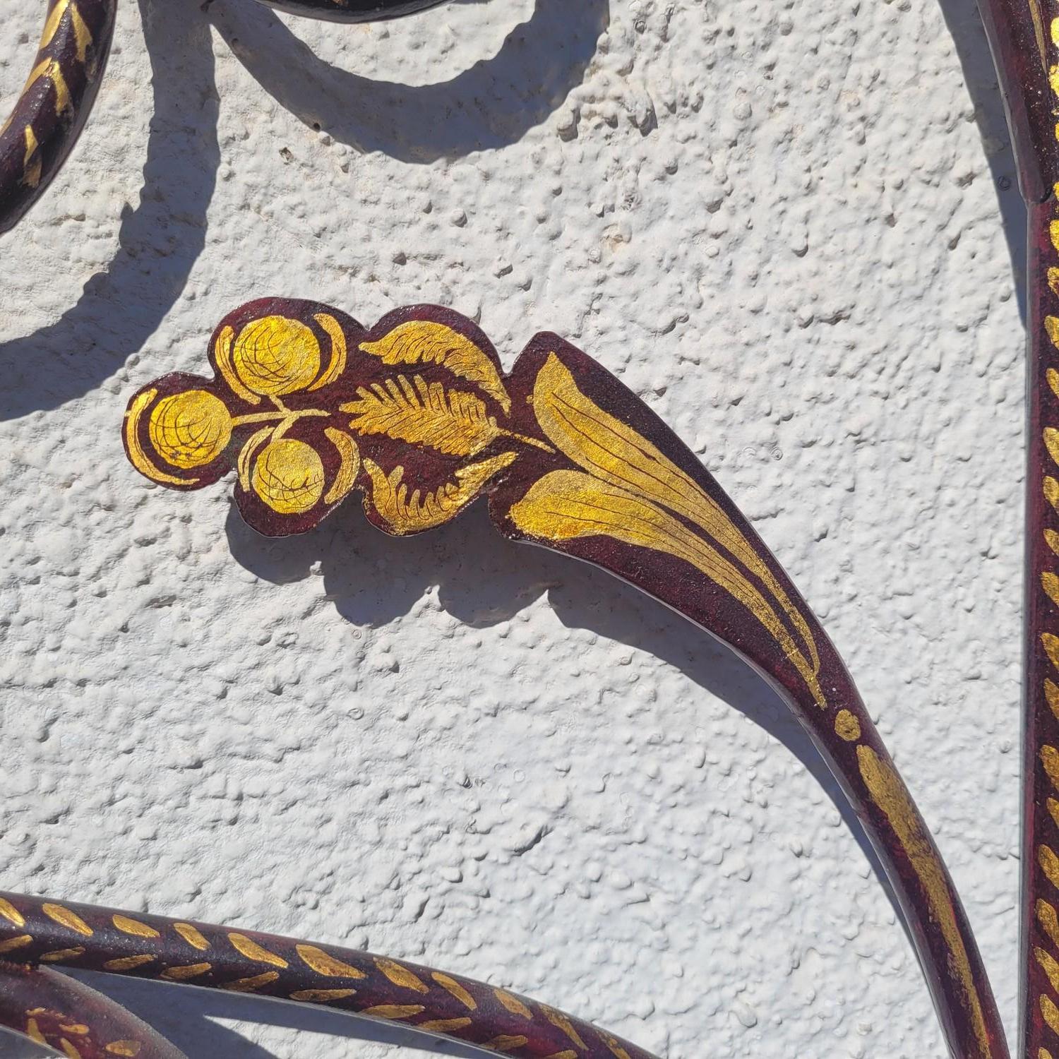 Gran Cama Genovesa De Hierro Pintado, 2 Plazas, Siglo XIX Italiano en venta