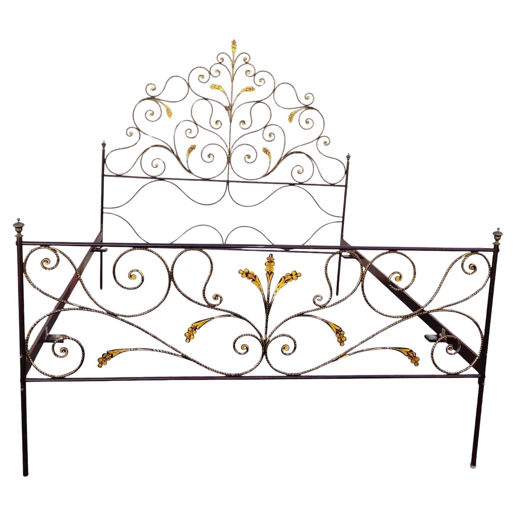 Gran Cama Genovesa De Hierro Pintado, 2 Plazas, Siglo XIX en venta