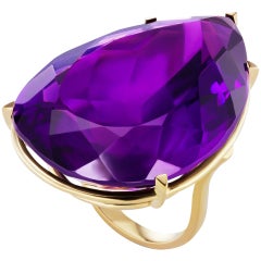 Large Genuine 112.25 Carat Pear Shape Royal Purple Amethyst Ring