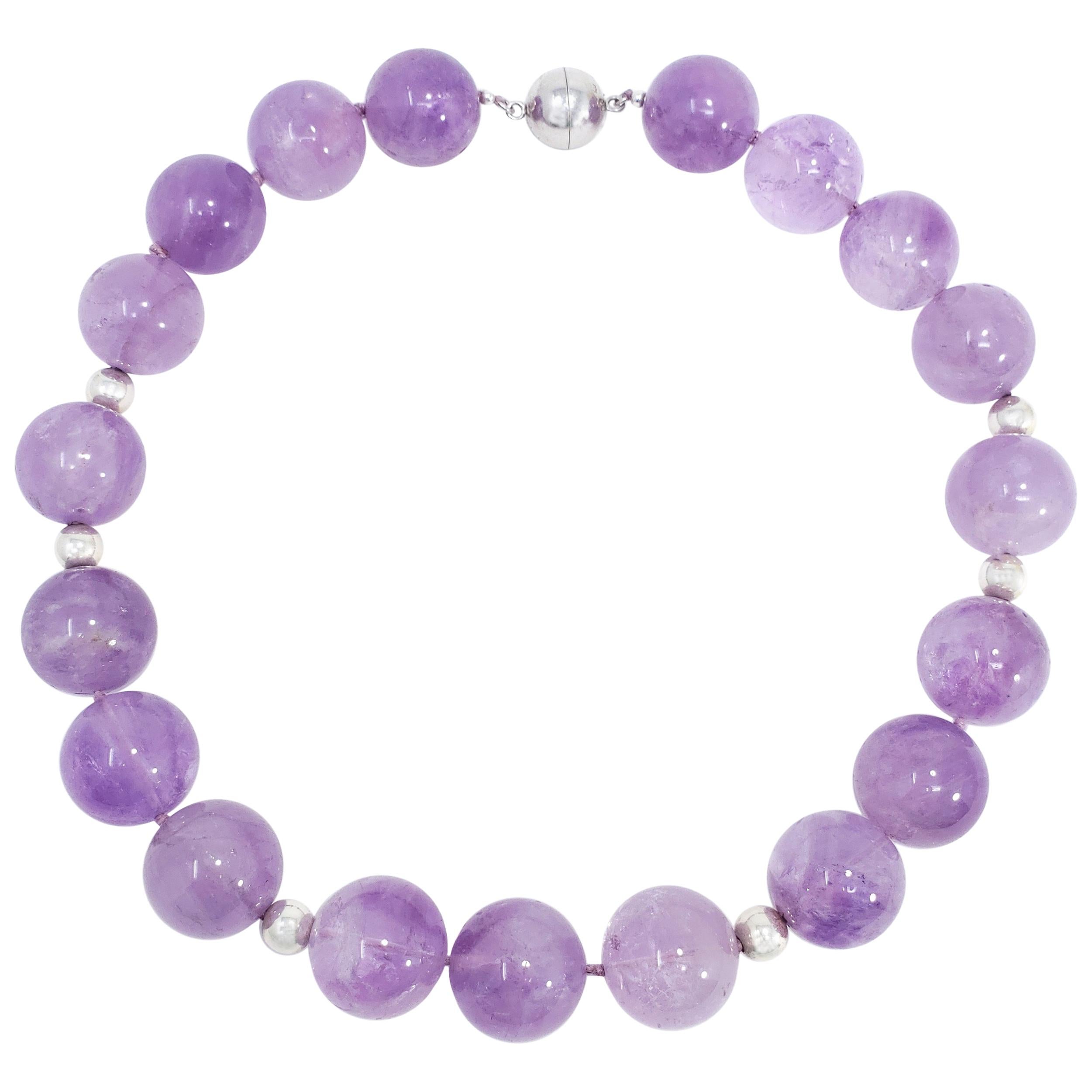 Large Genuine Amethyst 20mm Bead Necklace with Sterling Silver Beads, 18.5"