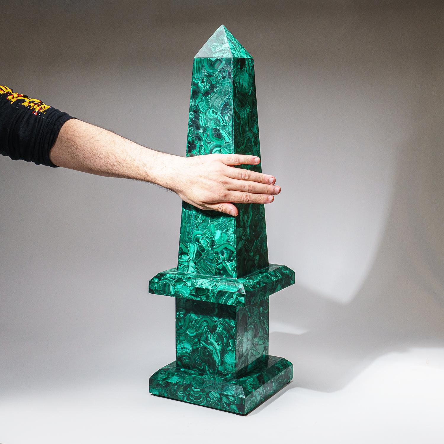 Handcrafted to perfection, this obelisk was made from AAA quality natural Malachite. Malachite is the essence of joy and is known as the 